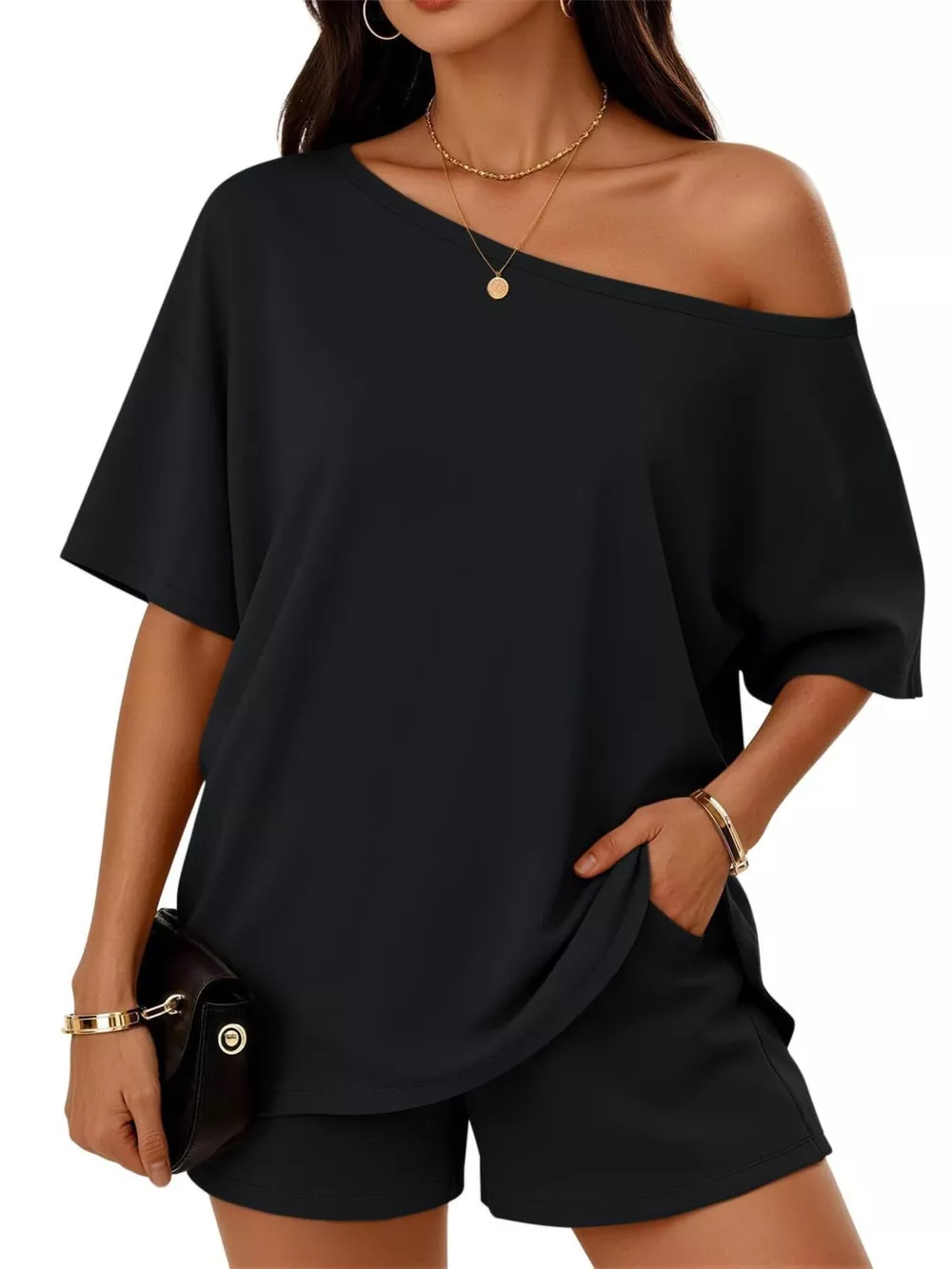 Full Size Boat Neck Tee and Shorts Set Plus Size, image 6
