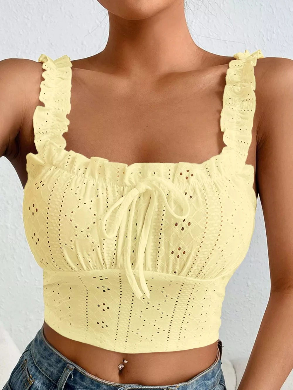 Eyelet Ruffle Strap Tie-Front Tank, image 10
