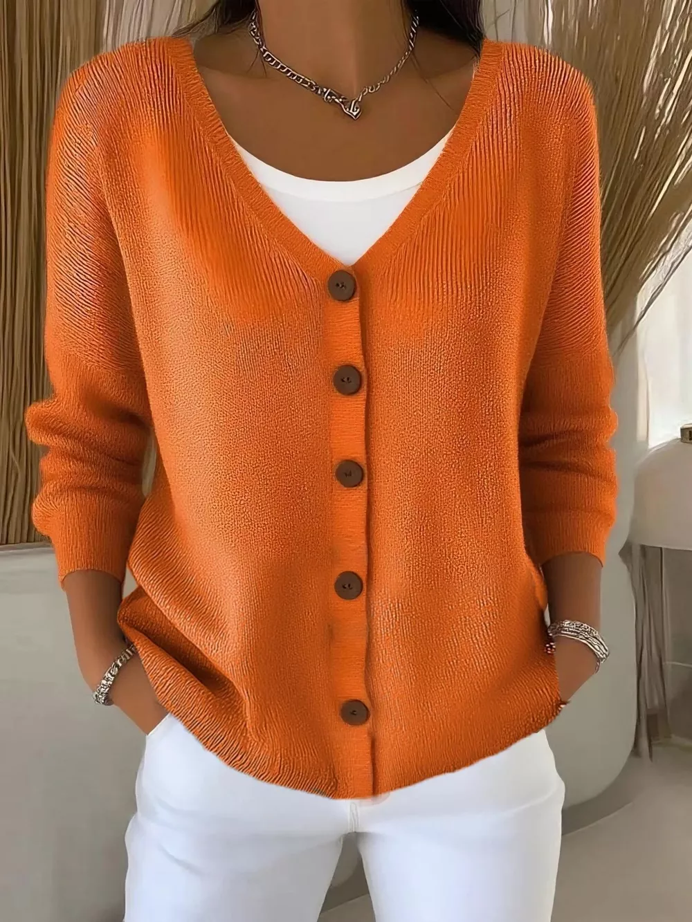 Full Size V-Neck Button-Down Knit Cardigan Plus Size, image 18