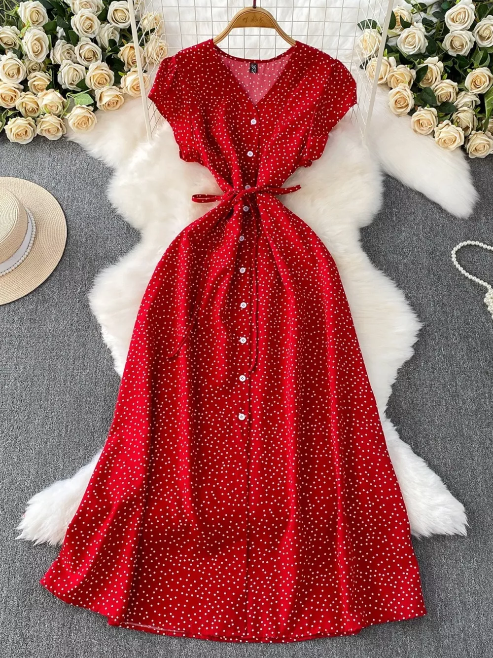 Polka Dot Button-Down Dress, image 8