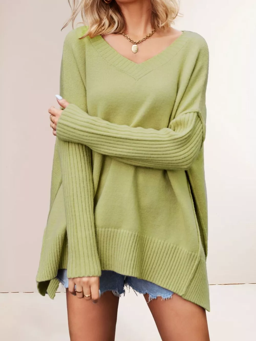 V-Neck Ribbed Sleeve Sweater, image 6