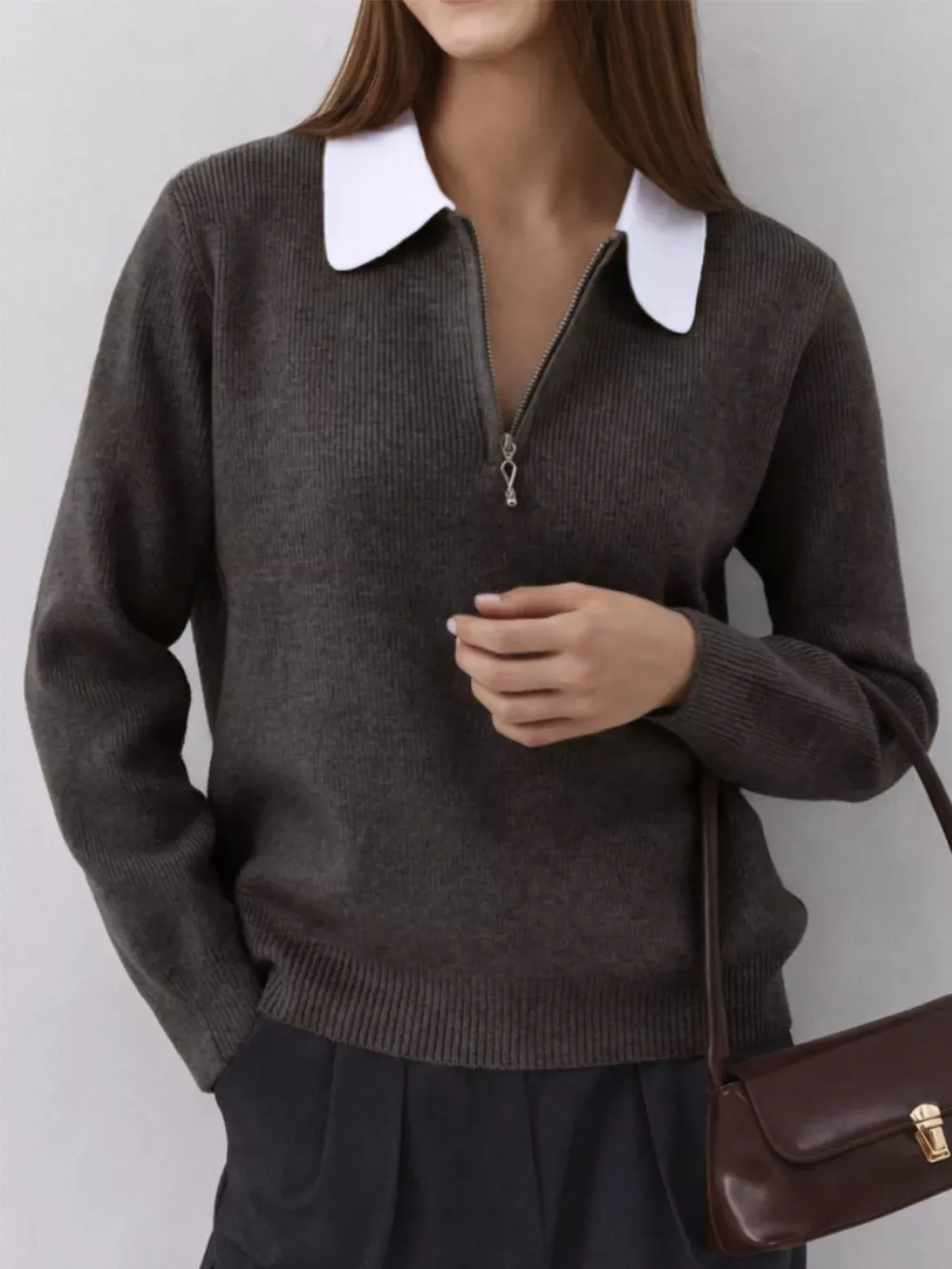 Contrast Collar Quarter Zip Sweater