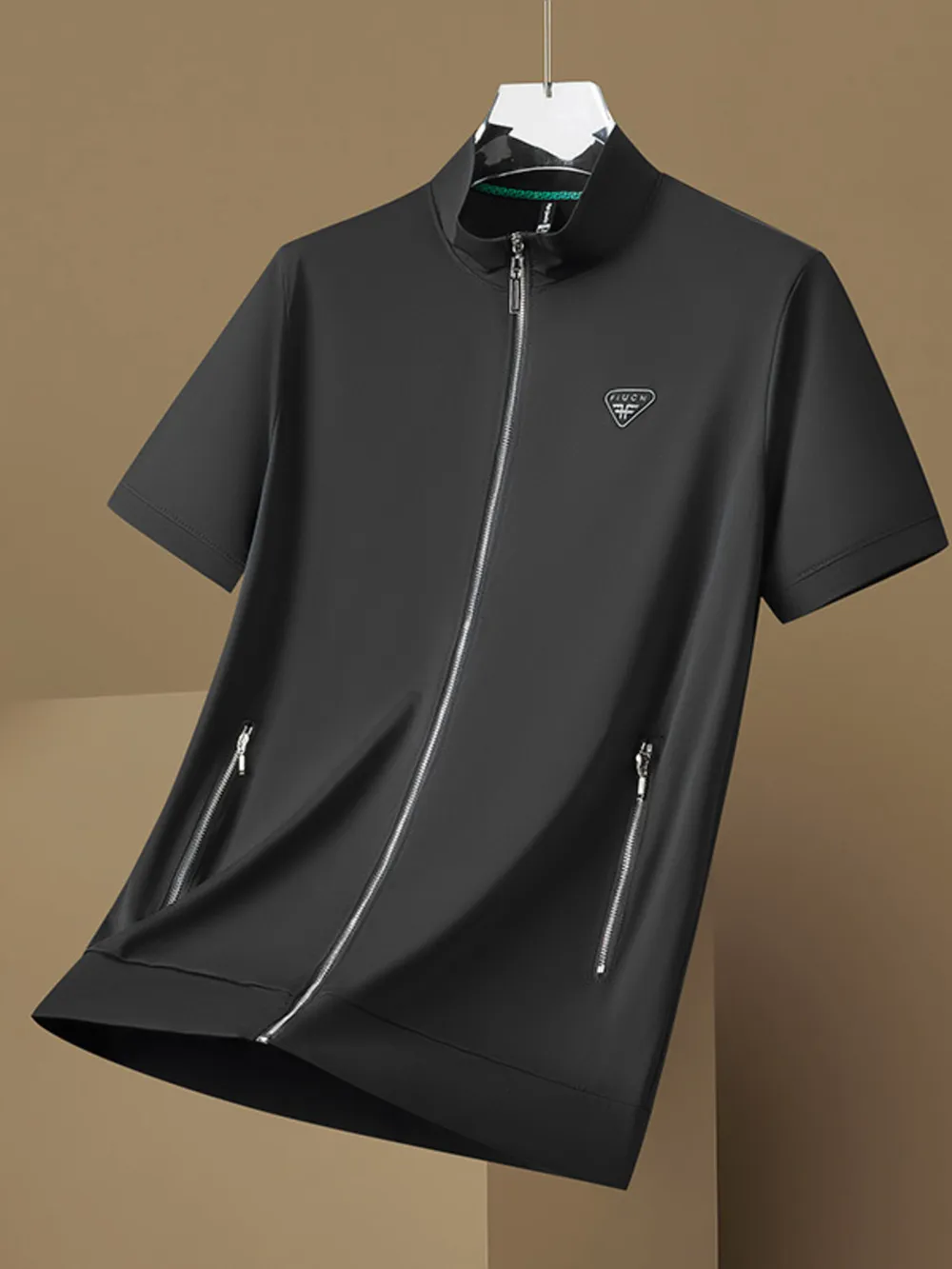 Men's Plus Size Zip Up Short Sleeve Top