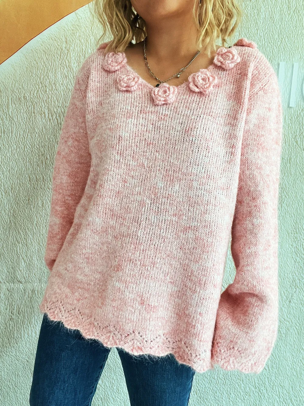 Flower V-Neck Long Sleeve Sweater, image 17