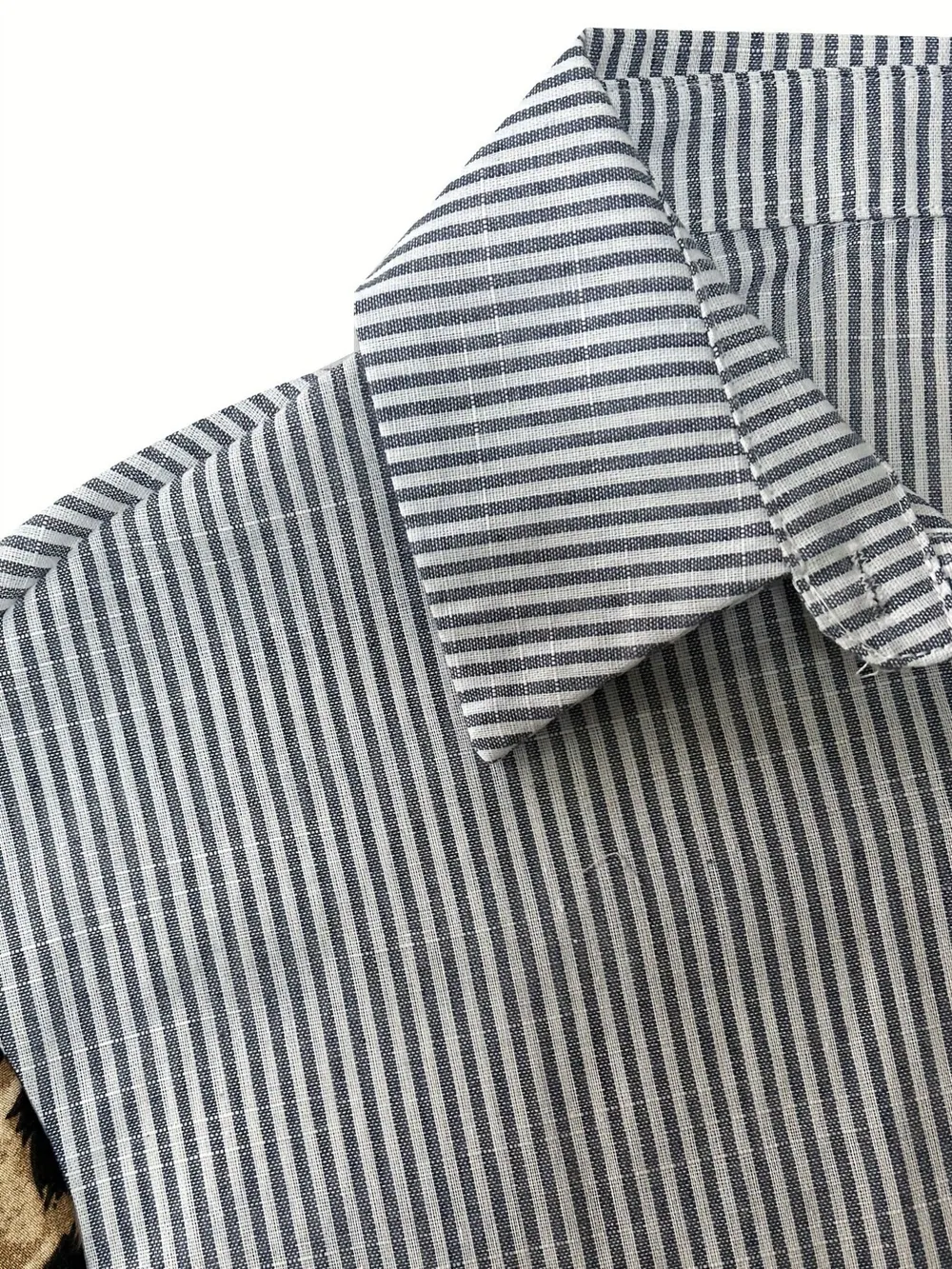 Leopard Print Sleeve Striped Button-Down Shirt, image 8