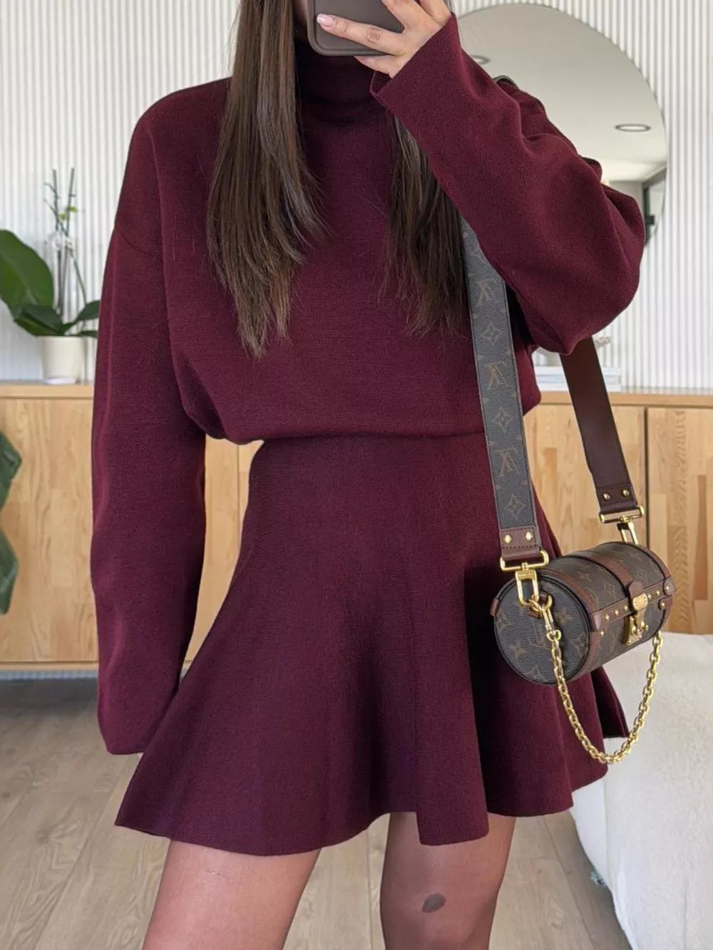 Mock Neck Knit Top and Flared Skirt Set, image 8