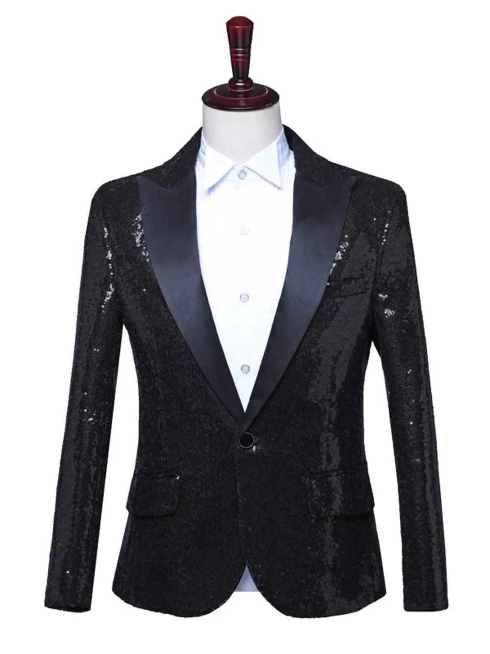 Men's Full Size Sequin One Button Long Sleeve Blazer Plus Size