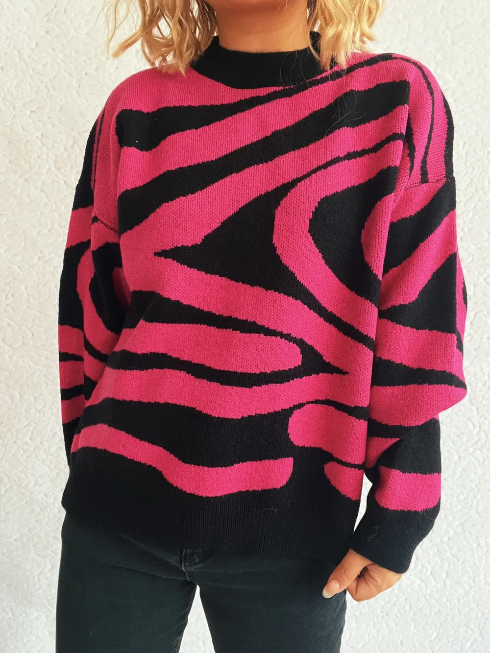 Zebra Print Round Neck Sweater, image 14