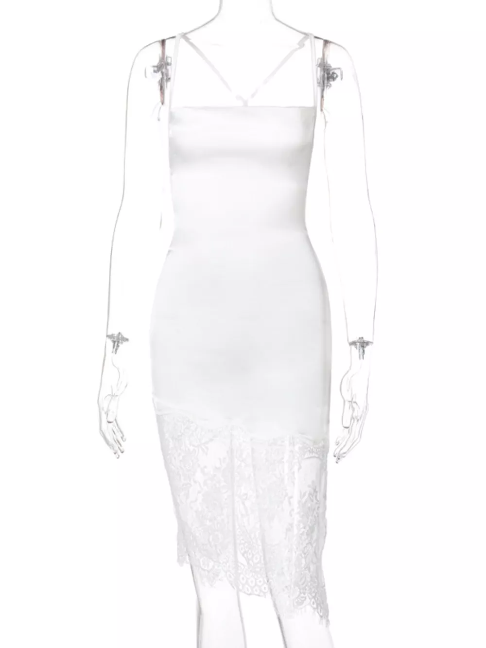 Satin Lace Trim Sleeveless Dress, image 3