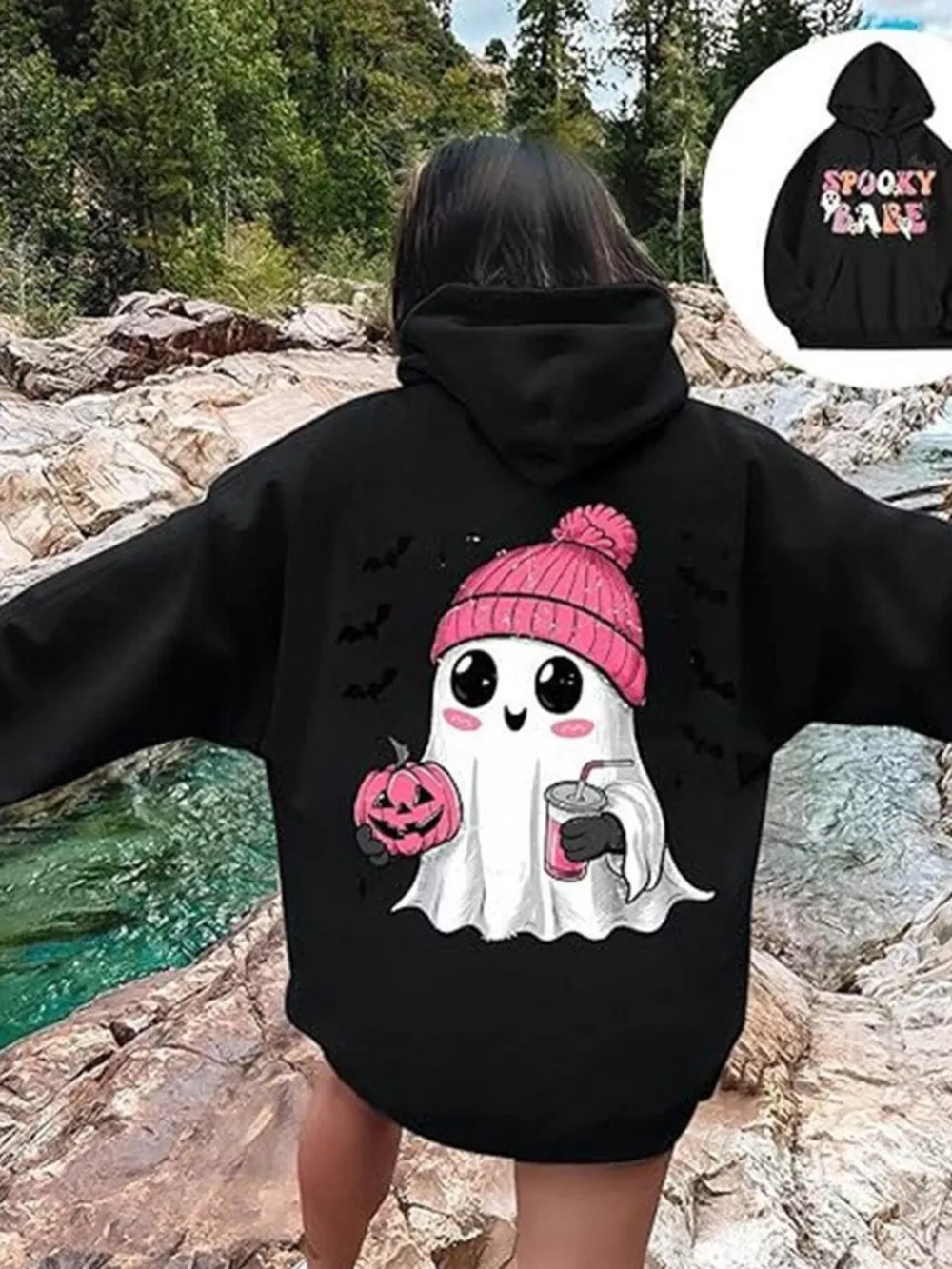 Full Size Halloween Graphic Long Sleeve Hoodie Plus Size