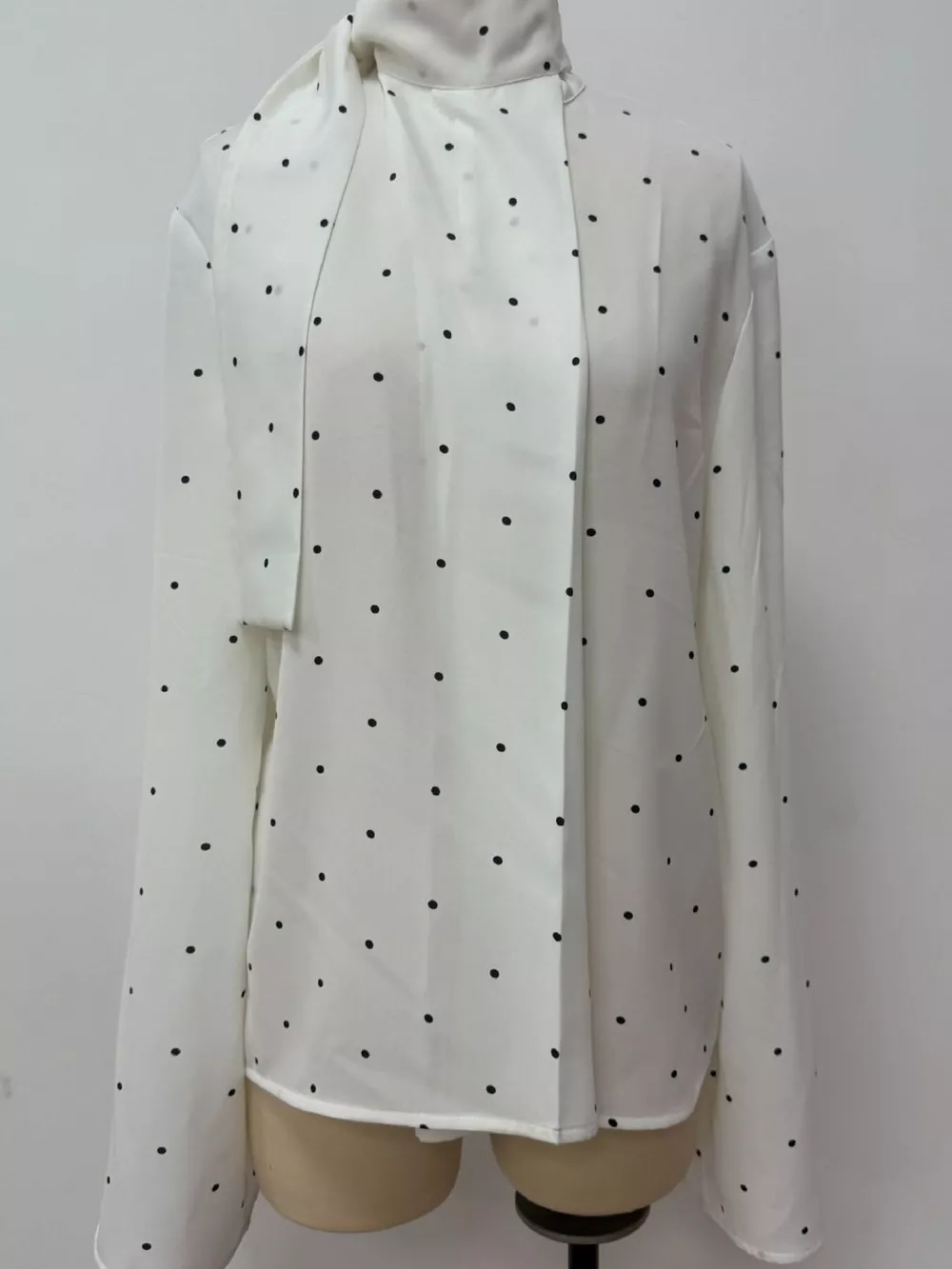 Polka Dot Silk Blouse with Scarf Neck Tie, image 8