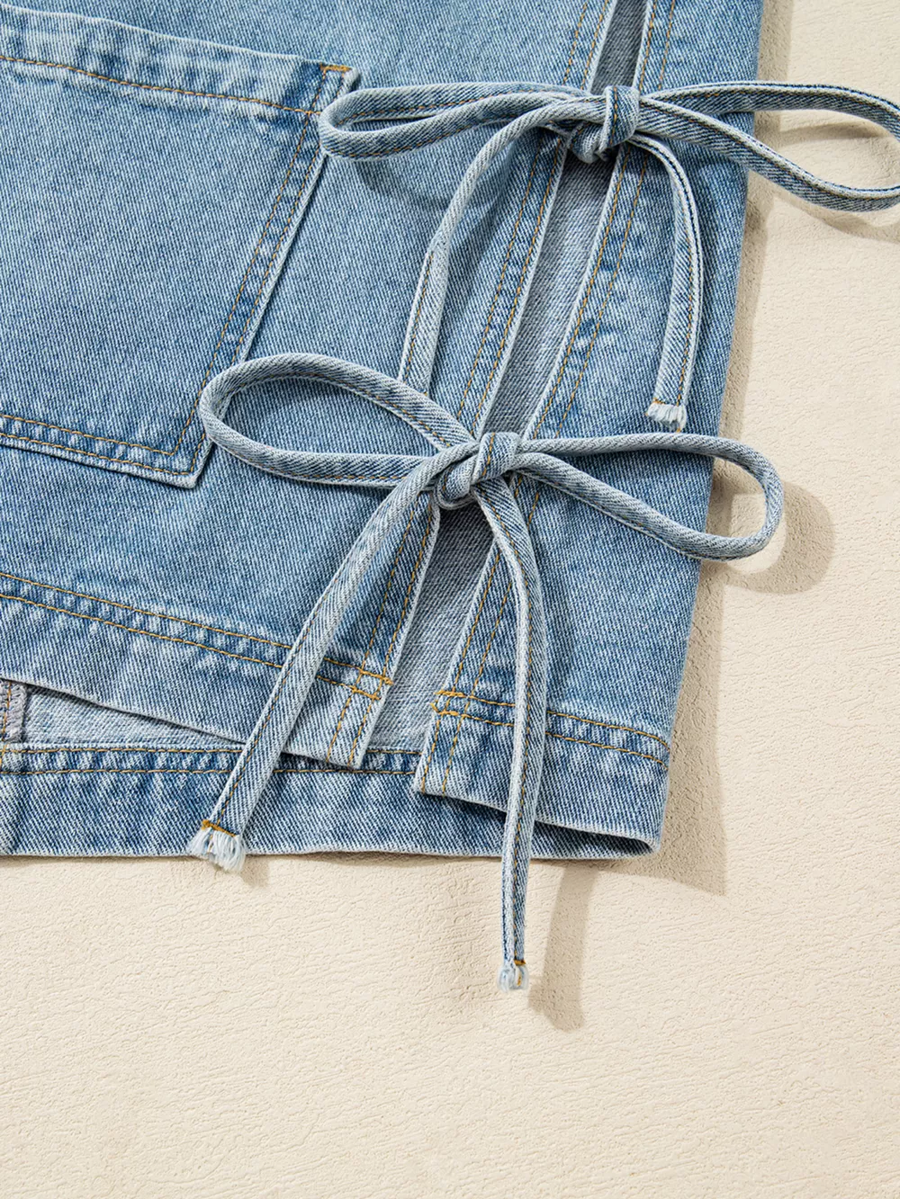 Patched Pockets Side Tie Denim Jacket, image 10