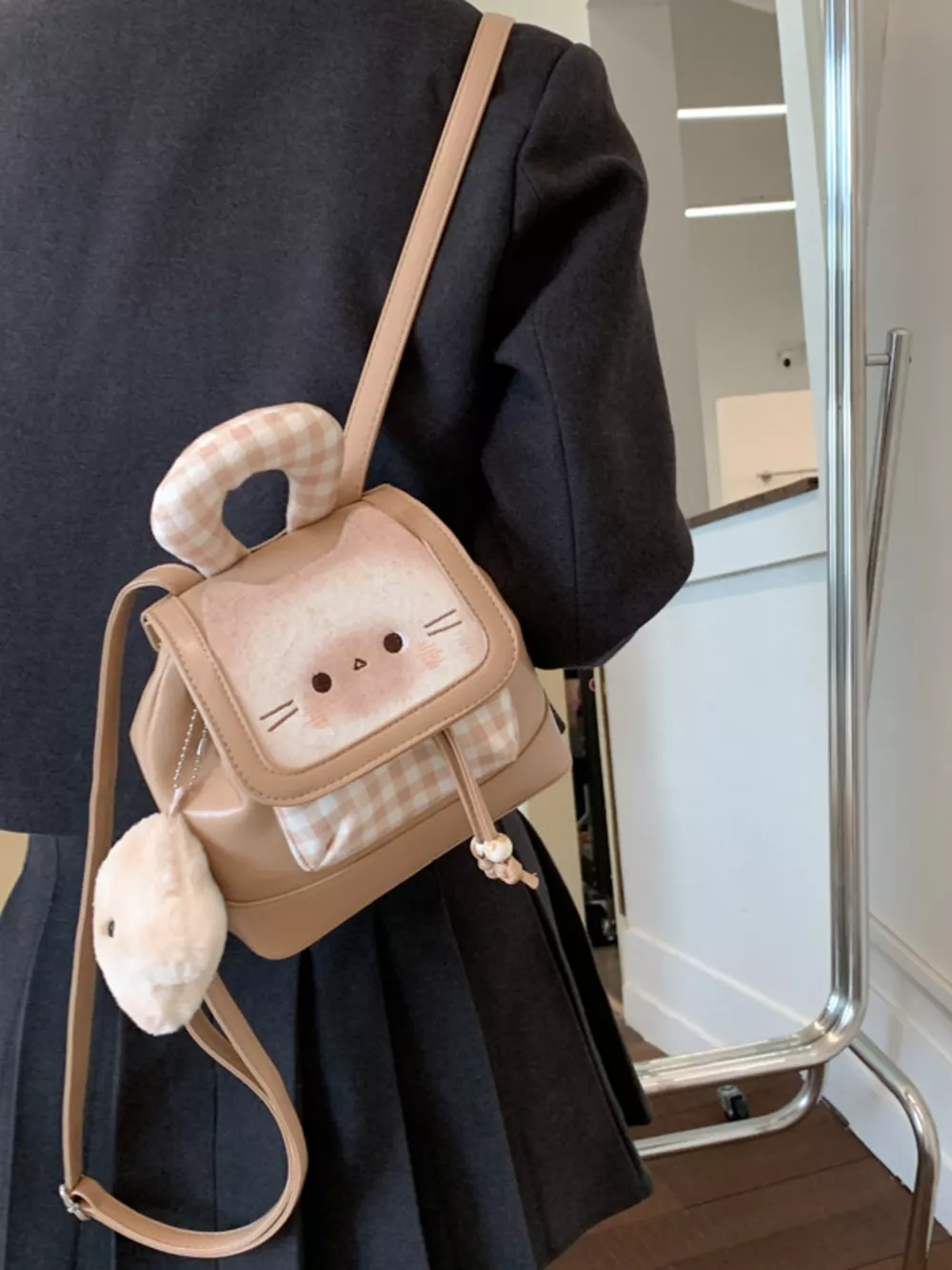 Cat Plaid Backpack Bag, image 9