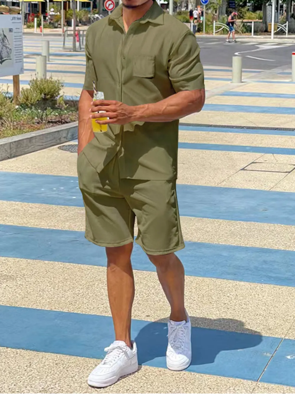 Men's Plus Size Button Up Shirt and Shorts Set, image 8