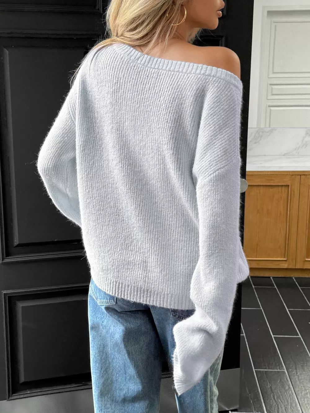One Shoulder Ribbed Knit Sweater, image 8