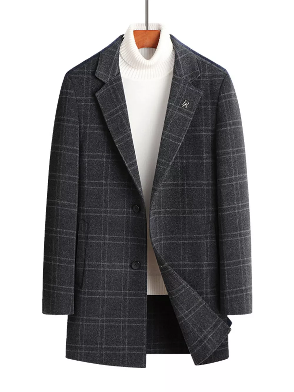 Men's Plus Size Plaid Wool Blend Overcoat