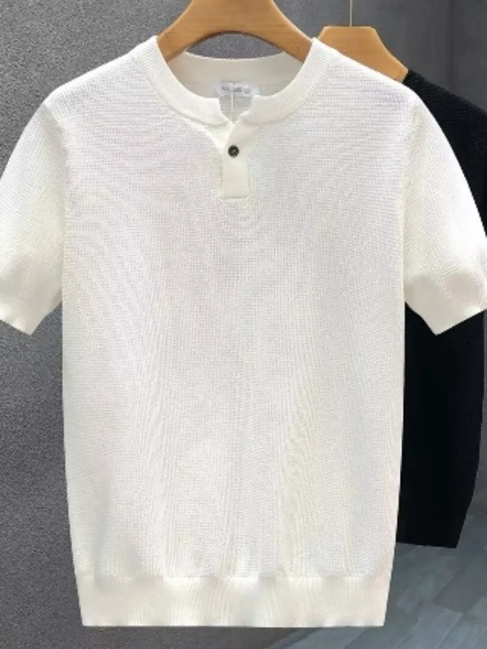Men's Full Size Ribbed Henley Short Sleeve T-Shirt Plus Size, image 2