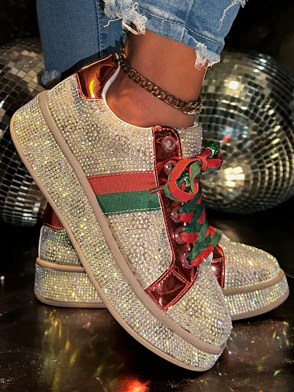 Rhinestone Round Toe Sneakers, image 4