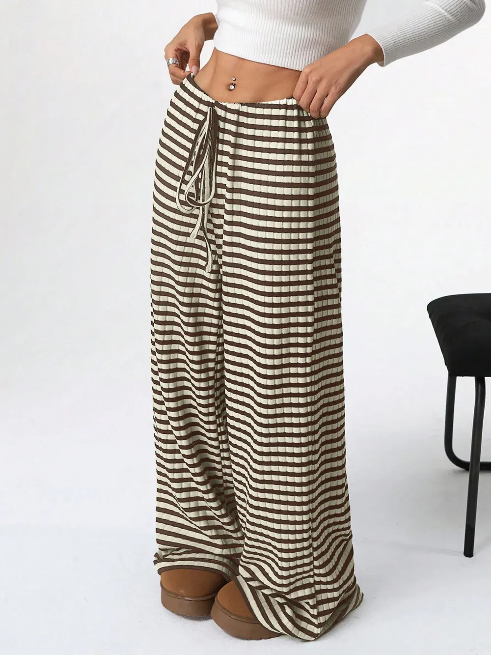 Striped Wide Leg Drawstring Pants, image 13