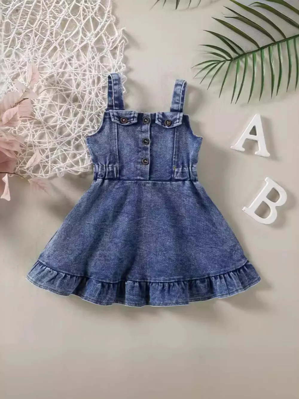 Children's Ruffled Hem Denim Overall Dress