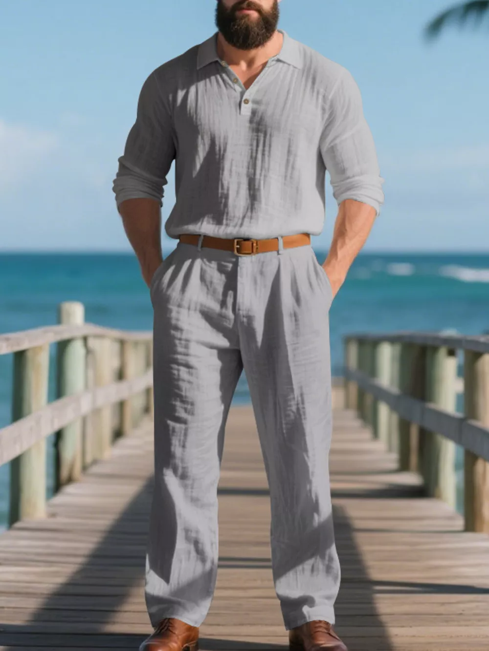 Men's Full Size Long Sleeve Top and Pants Set Plus Size, image 2