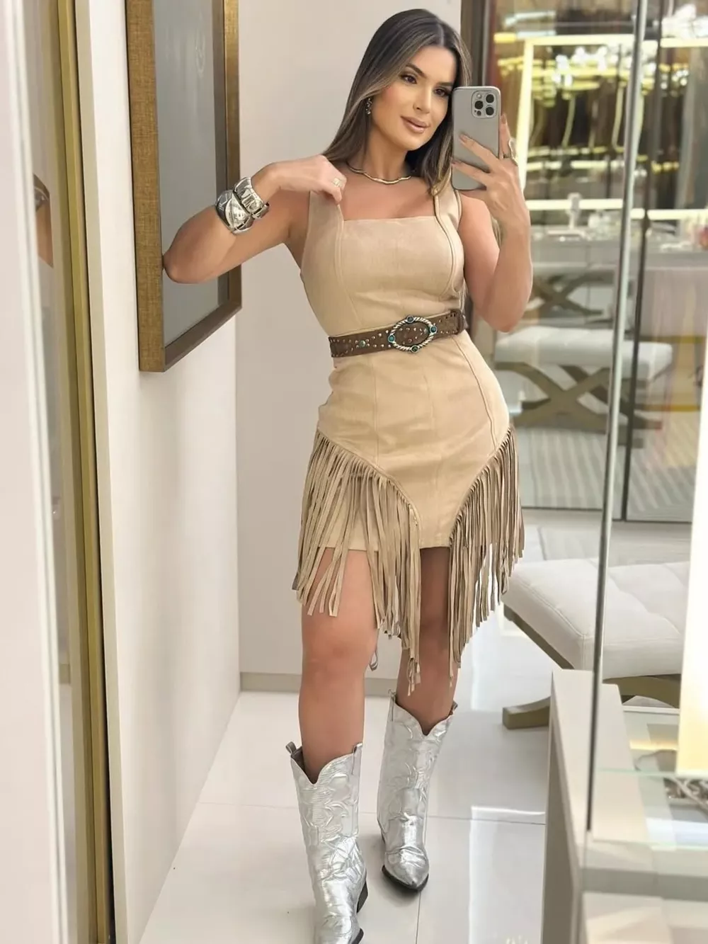 Sleeveless Fringed Mini Dress, image 7
