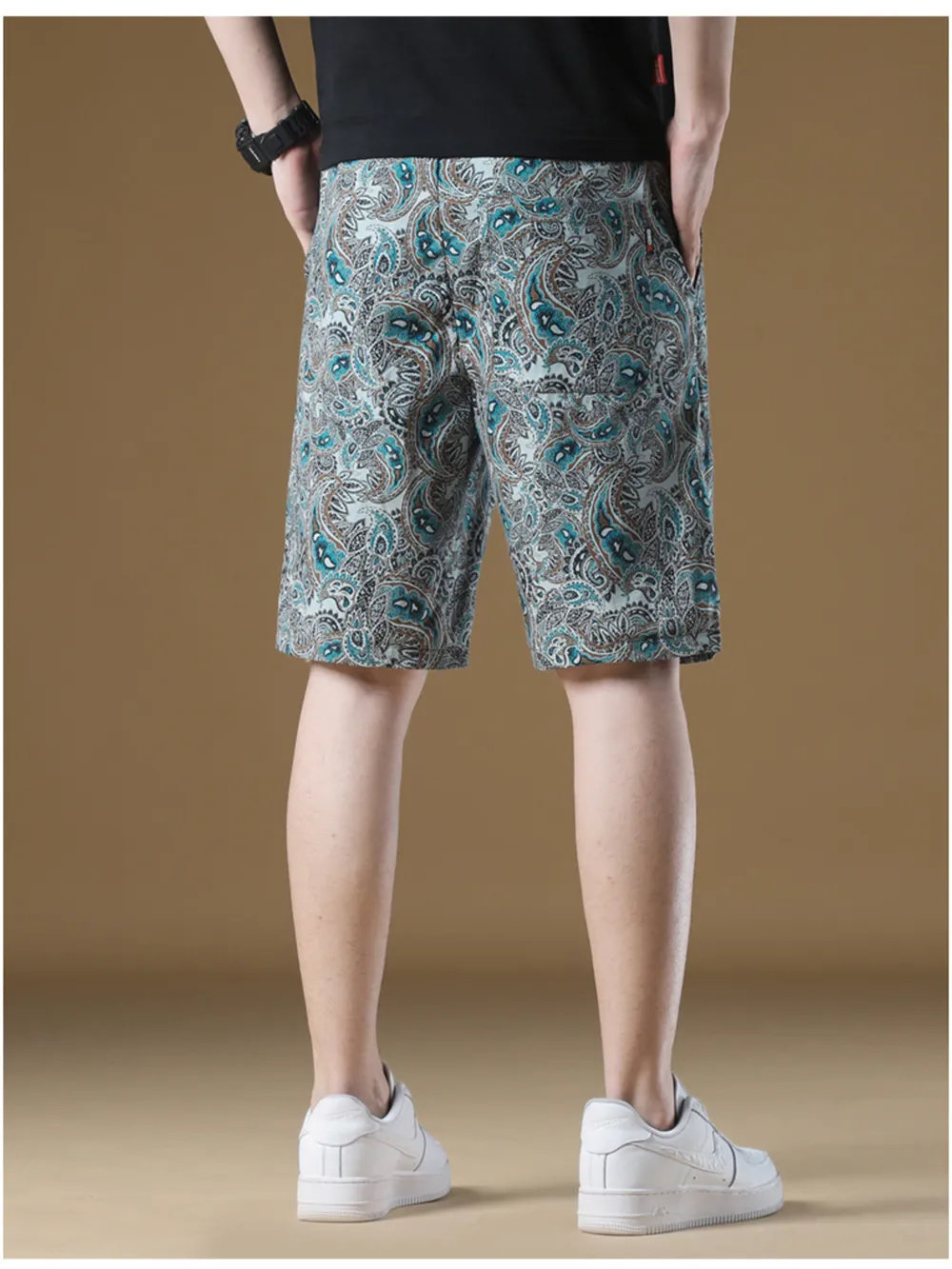 Men's Plus Size Paisley Print Drawstring Beach Shorts, image 5
