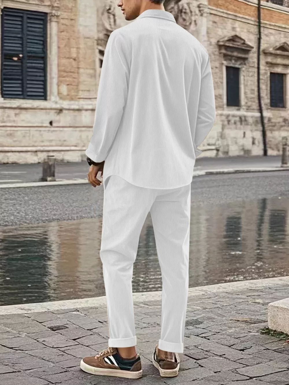 Men's Full Size Button Up Long Sleeve Shirt and Pants Set Plus Size, image 7