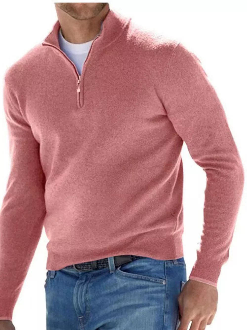 Men's Full Size Quarter-Zip Long Sleeve Sweater Plus Size, image 2