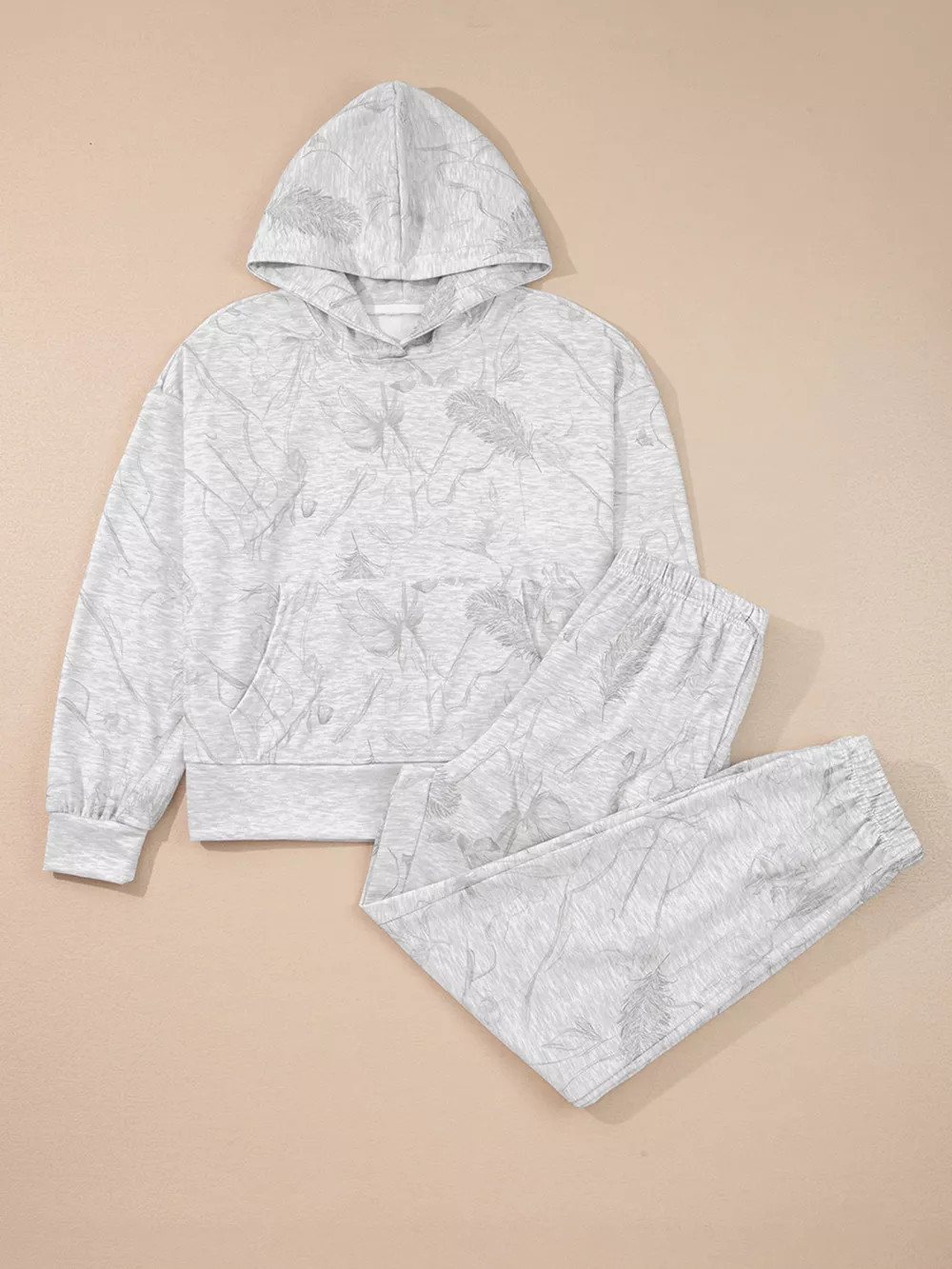 Abstract Print Loose Drop Sleeve Hoodie and Elastic Waistband Pants Set, image 10