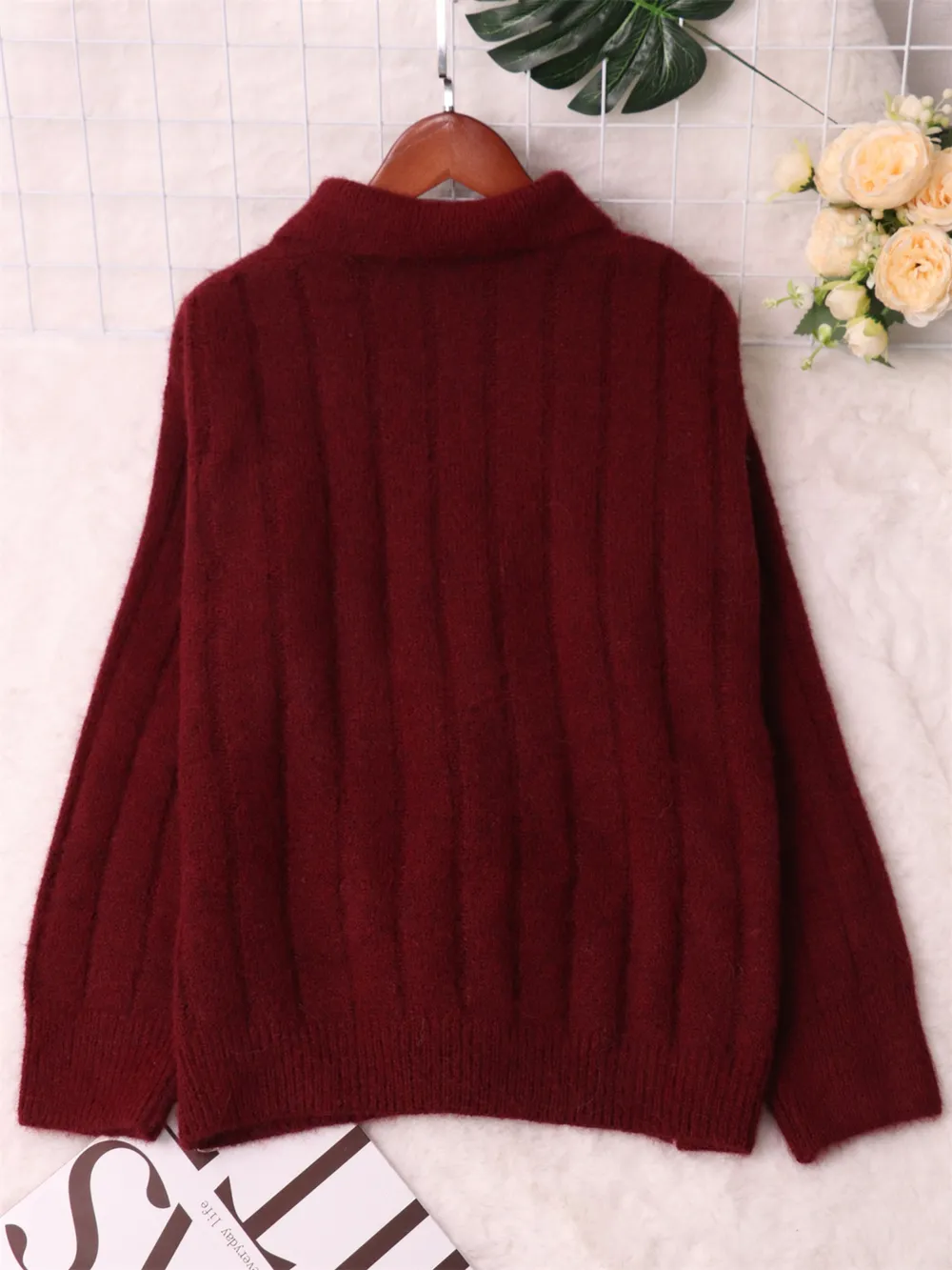 Ribbed Hem Quarter Zip Sweater, image 16
