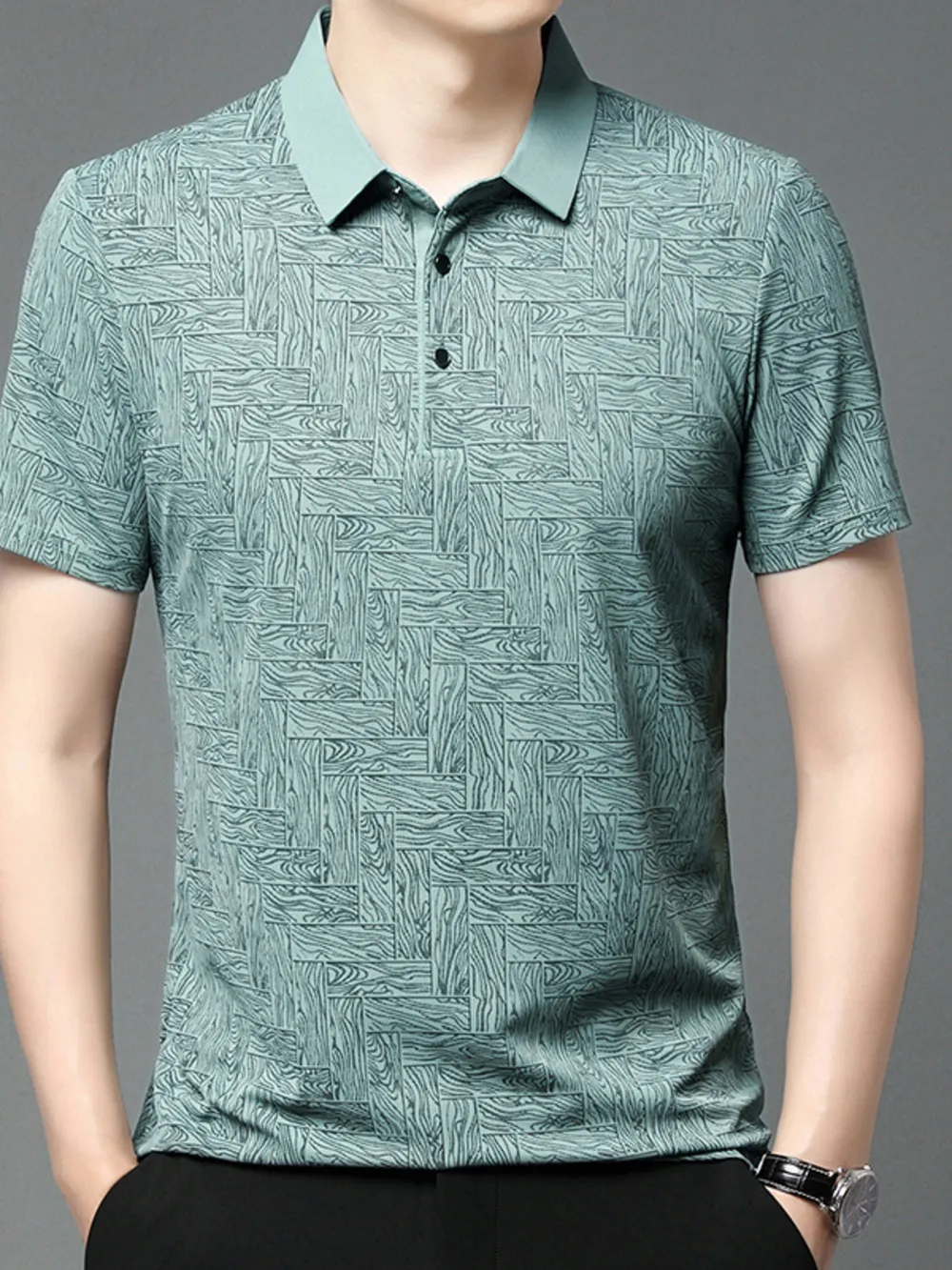 Men's Plus Size Geometric Pattern Short Sleeve Polo, image 3