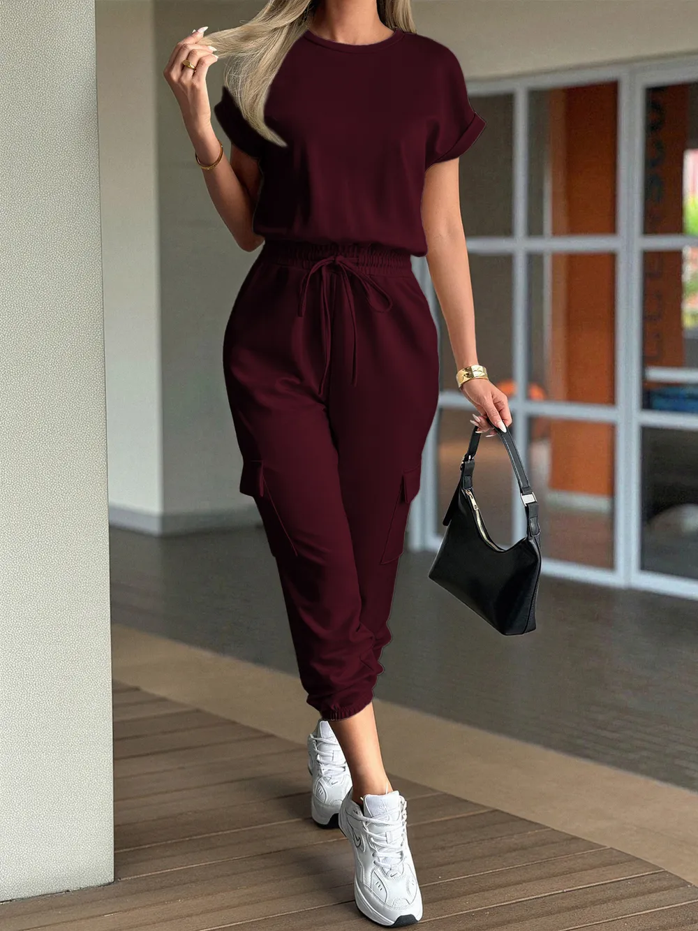 Round Neck Short Sleeve Top and Pants Set, image 7
