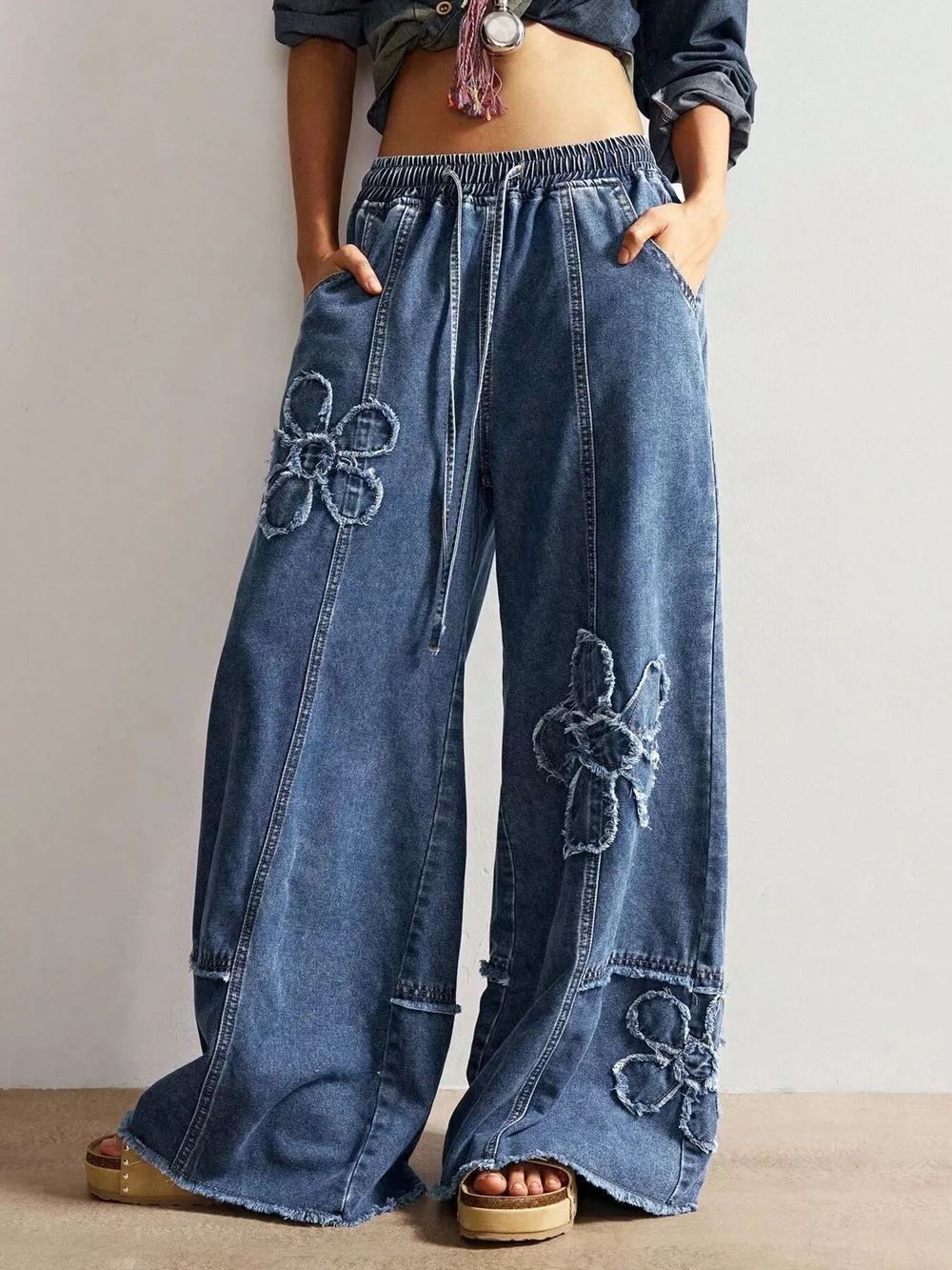 Floral Appliques Wide Leg Jeans, image 6
