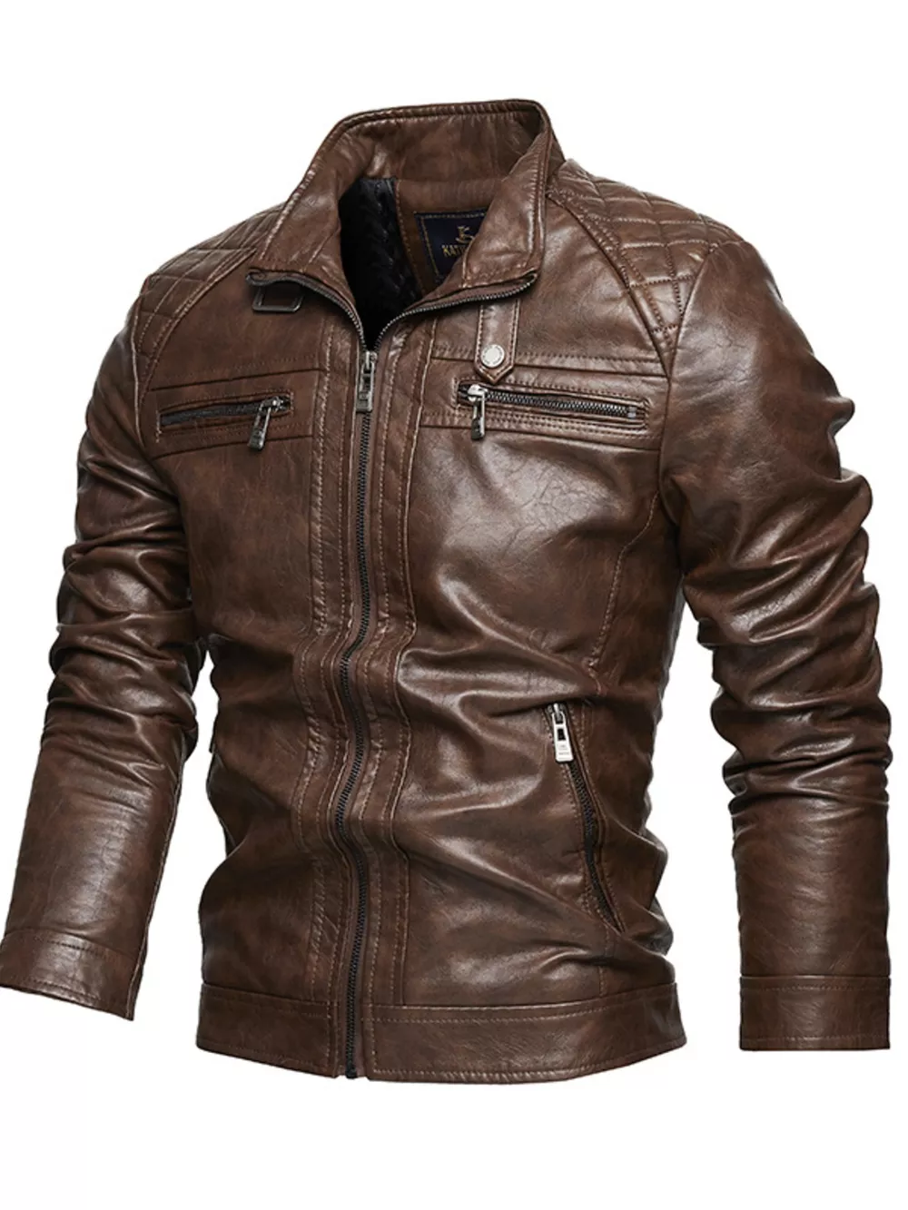 Men's Zip Up Faux Leather Moto Jacket, image 3