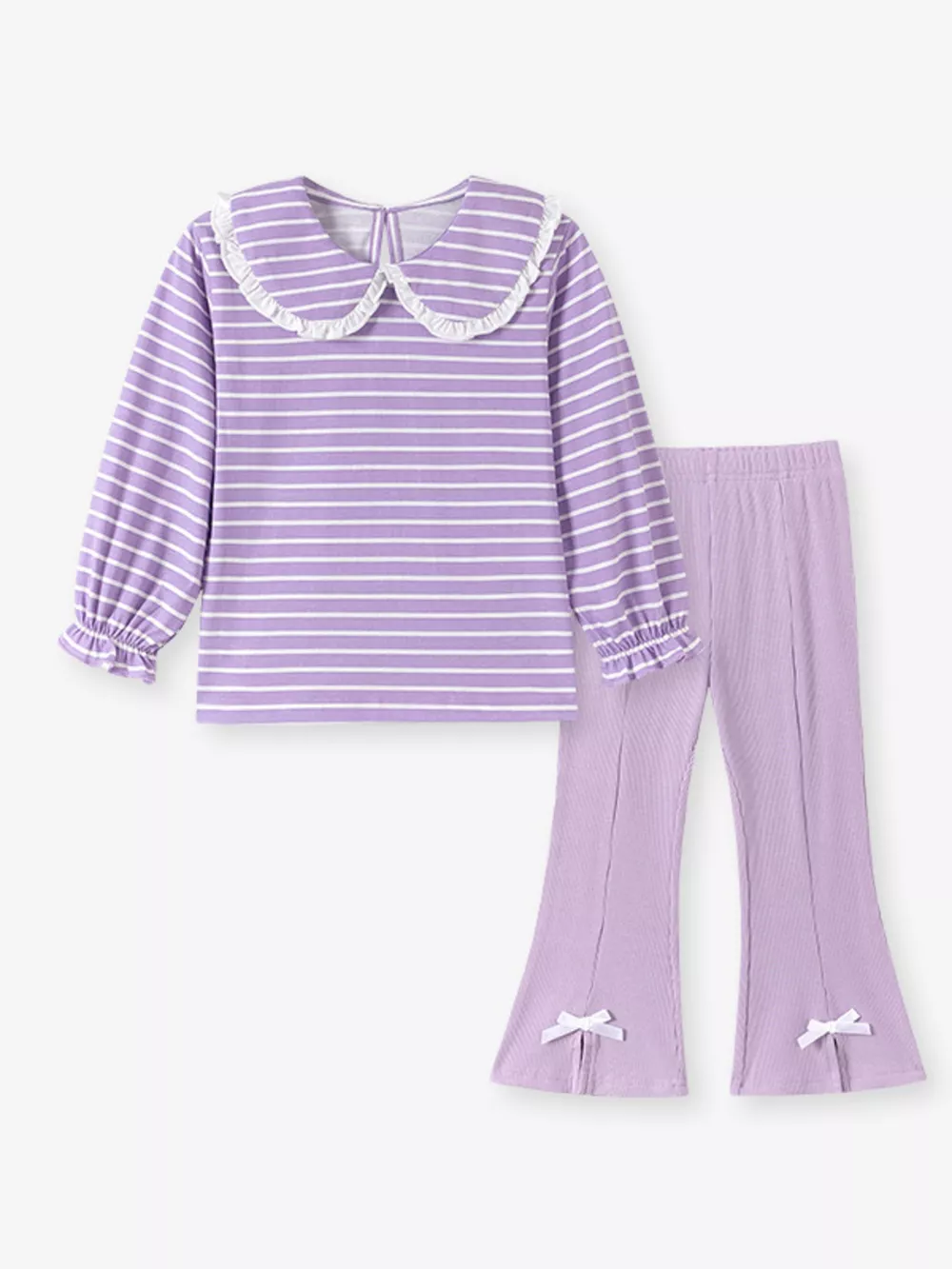 Children's Striped Peter Pan Collar Top and Flared Pants Set, image 2