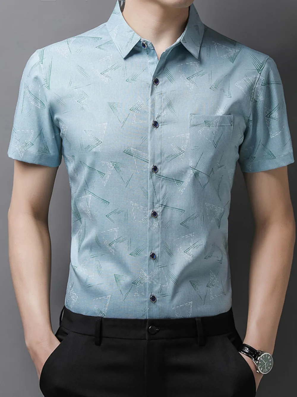 Men's Plus Size Geometric Print Short Sleeve Shirt, image 3