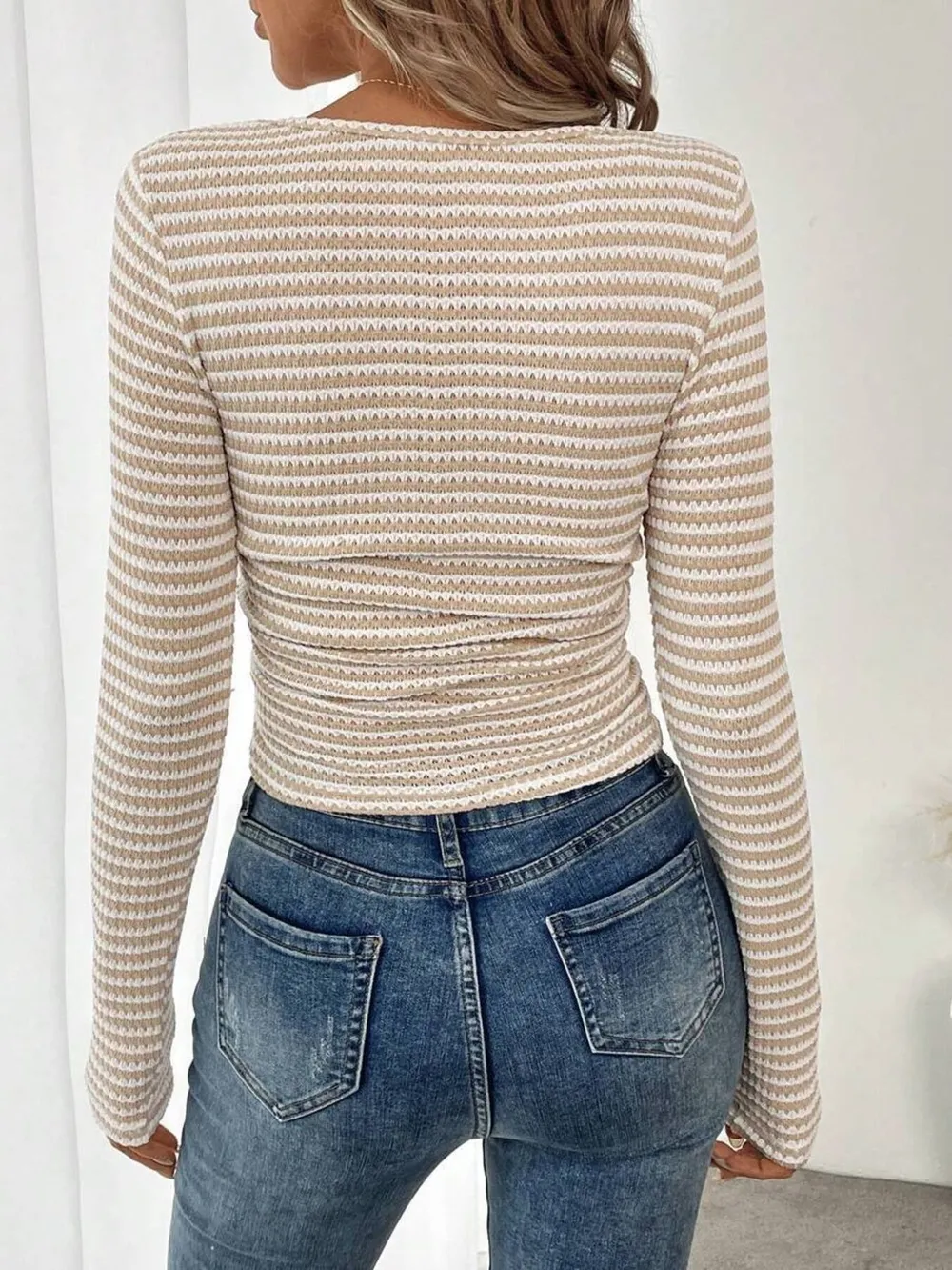 Striped Square Neck Long Sleeve T-Shirt, image 8