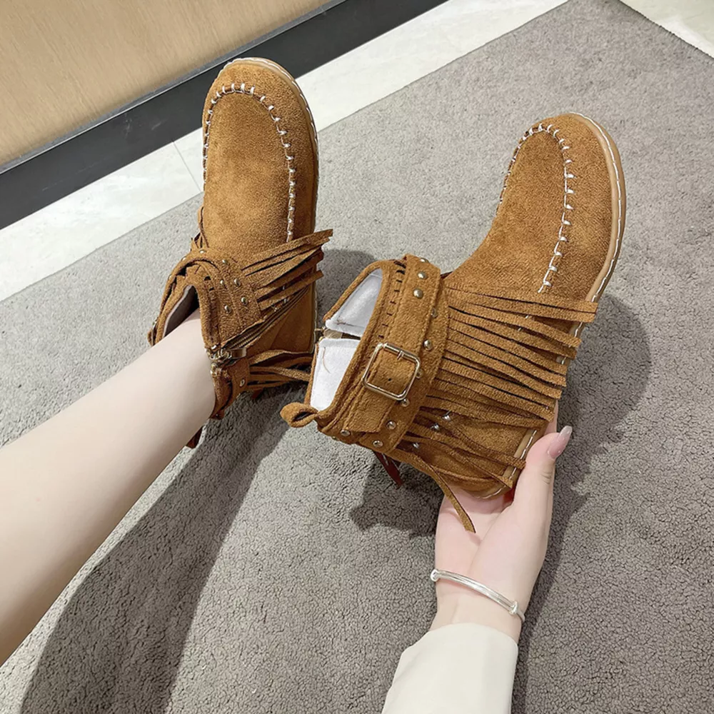 Fringe Round Toe Flats Boots, image 8