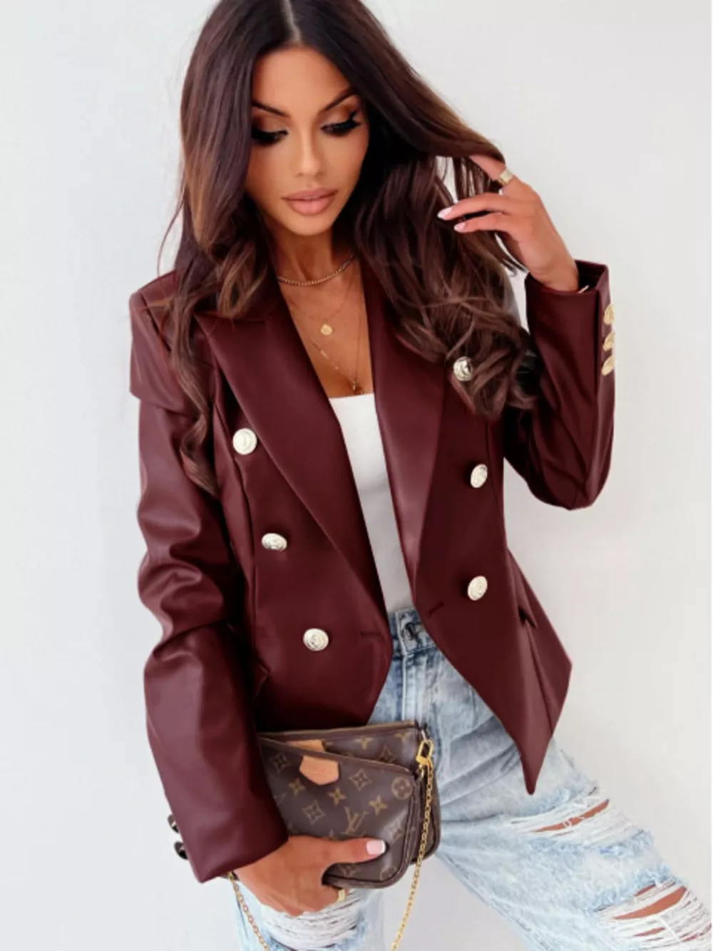 Lapel Collar Leather Blazer, image 7