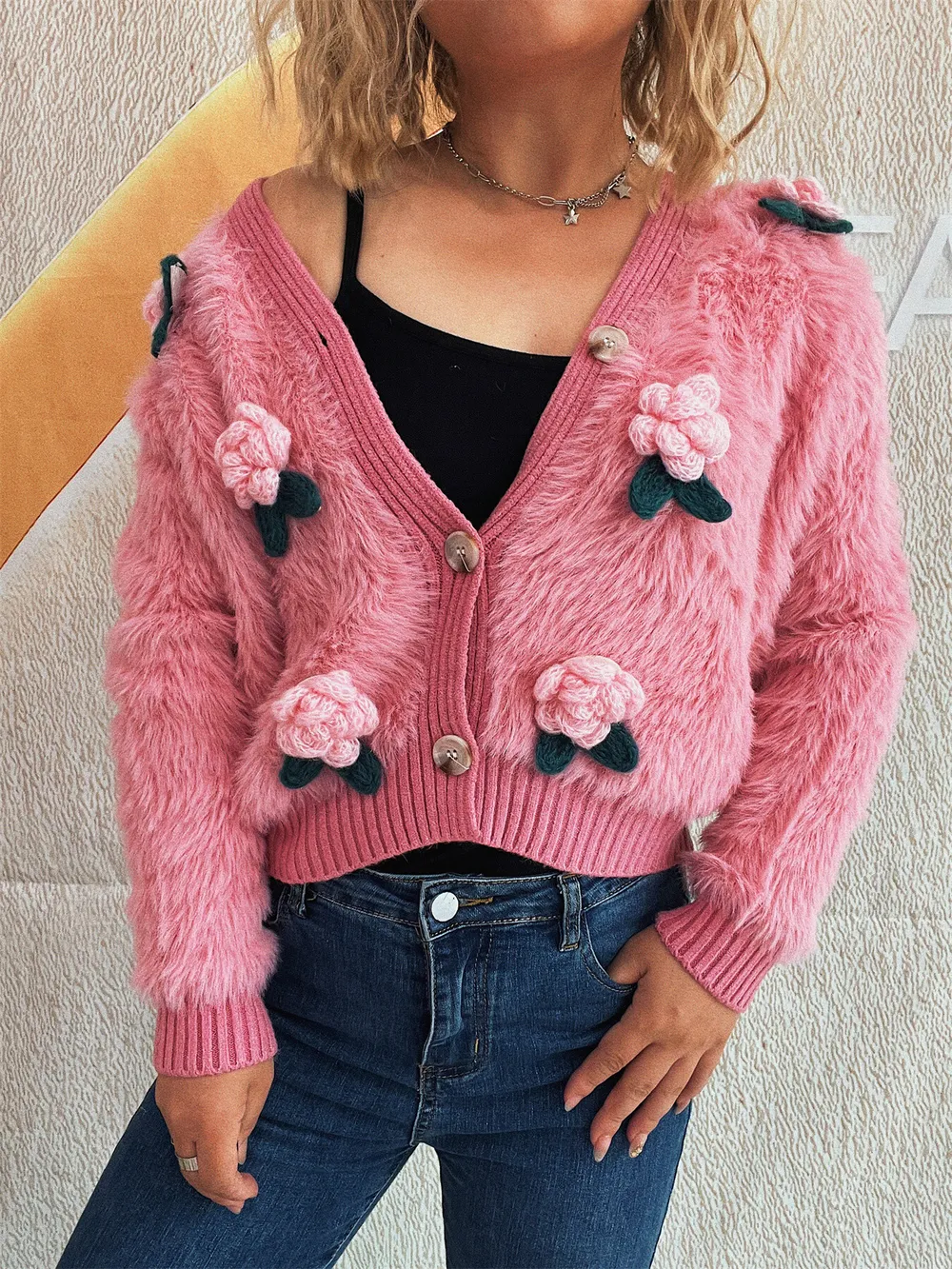 Flower Fuzzy Button-Up Cardigan, image 15