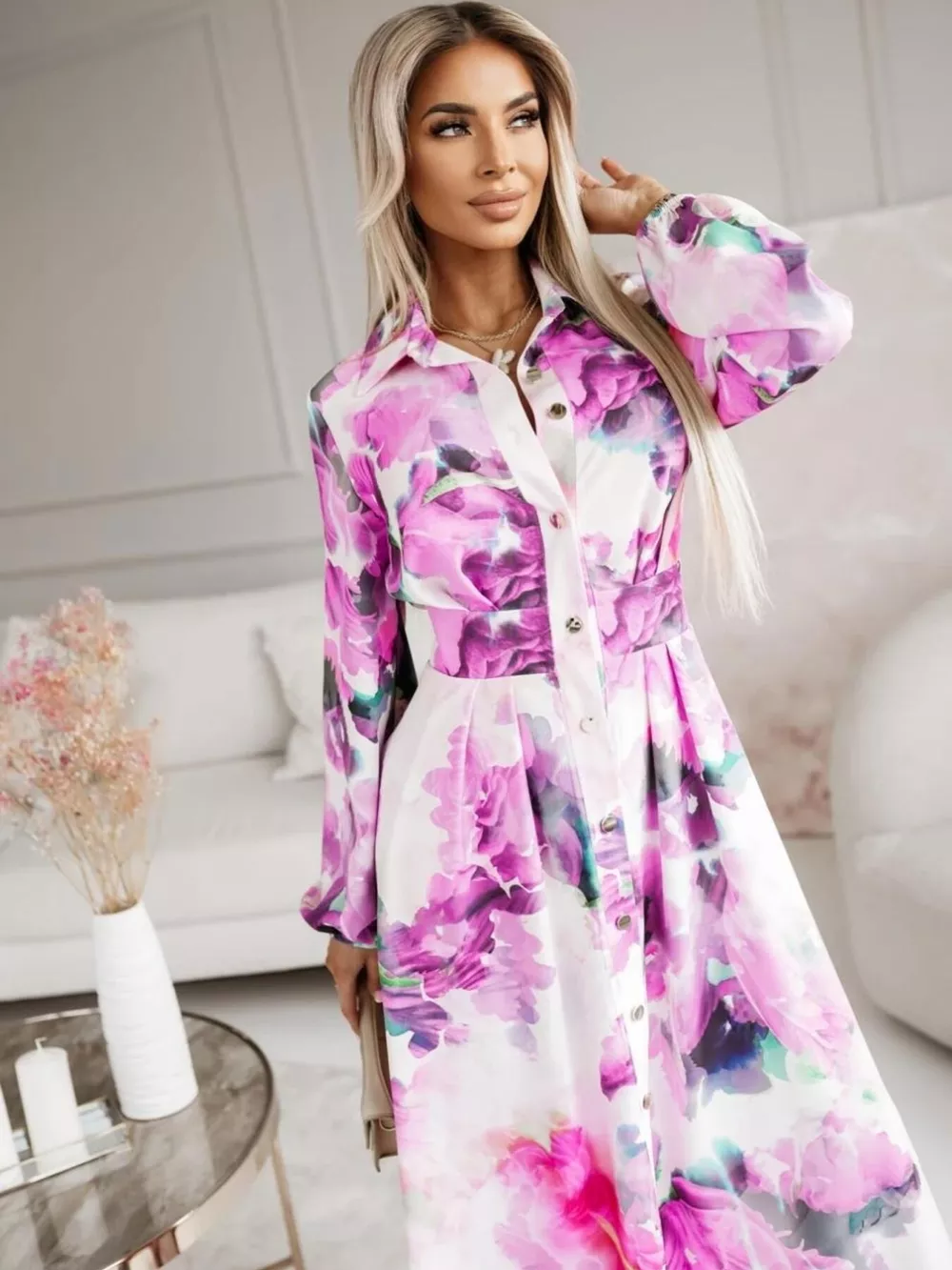 Printed Button Front Maxi Shirt Dress, image 12