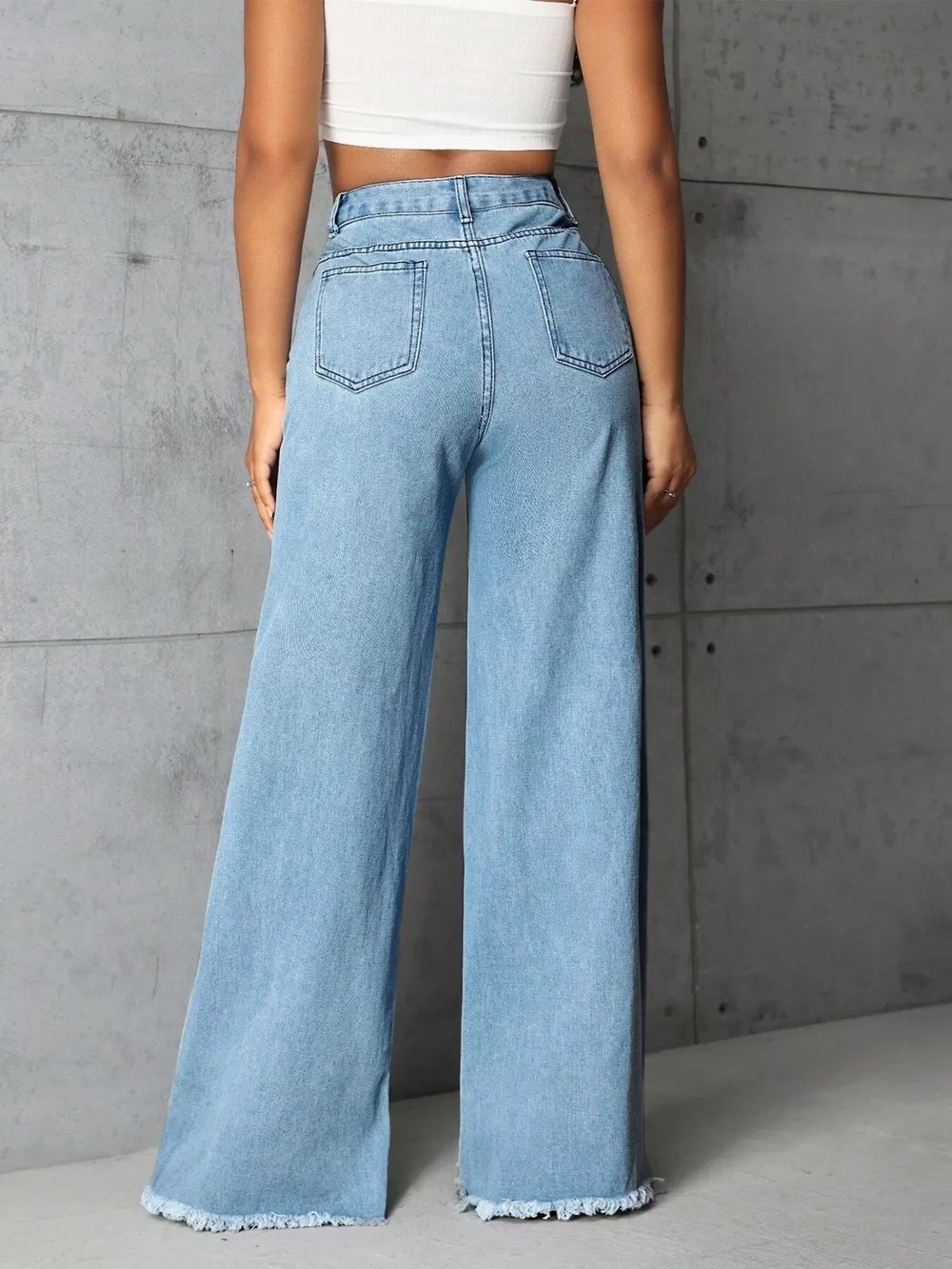 Full Size High-Waisted Wide Leg Raw Hem Jeans Plus Size, image 4