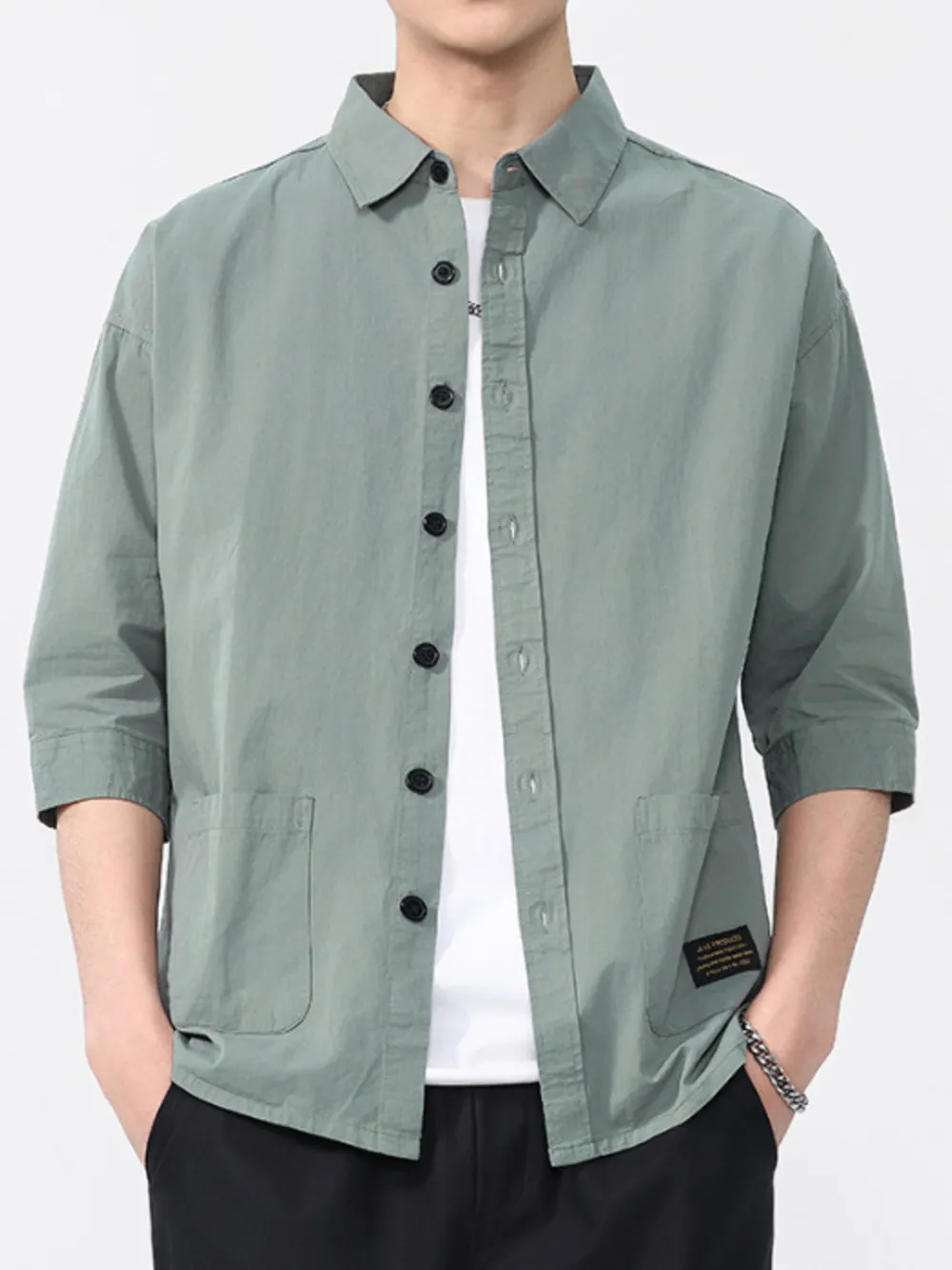 Men's Plus Size Button Up 3/4 Sleeve Shirt