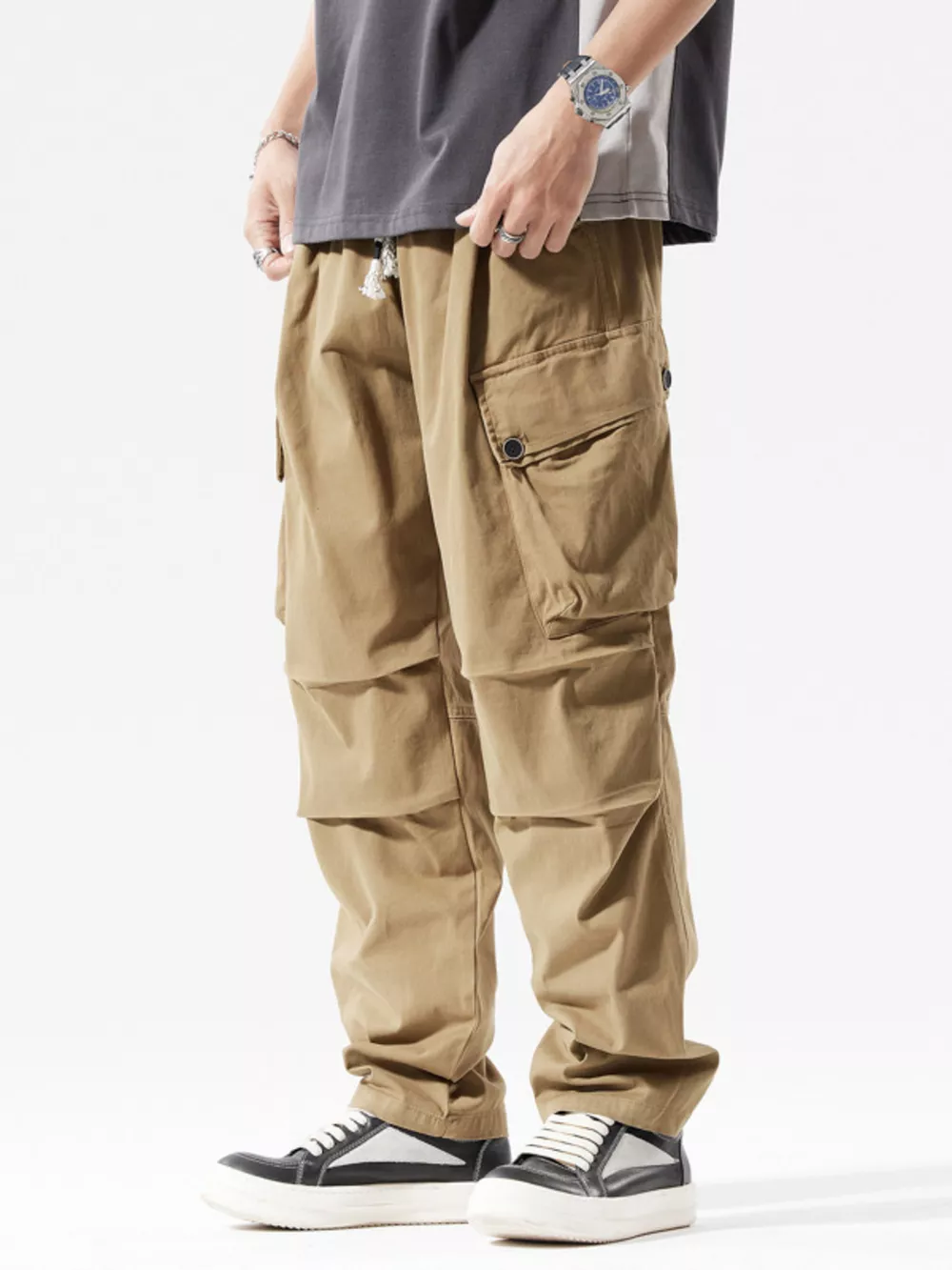 Men's Full Size Loose Fit Multi-Pocket Cargo Pants Plus Size, image 4