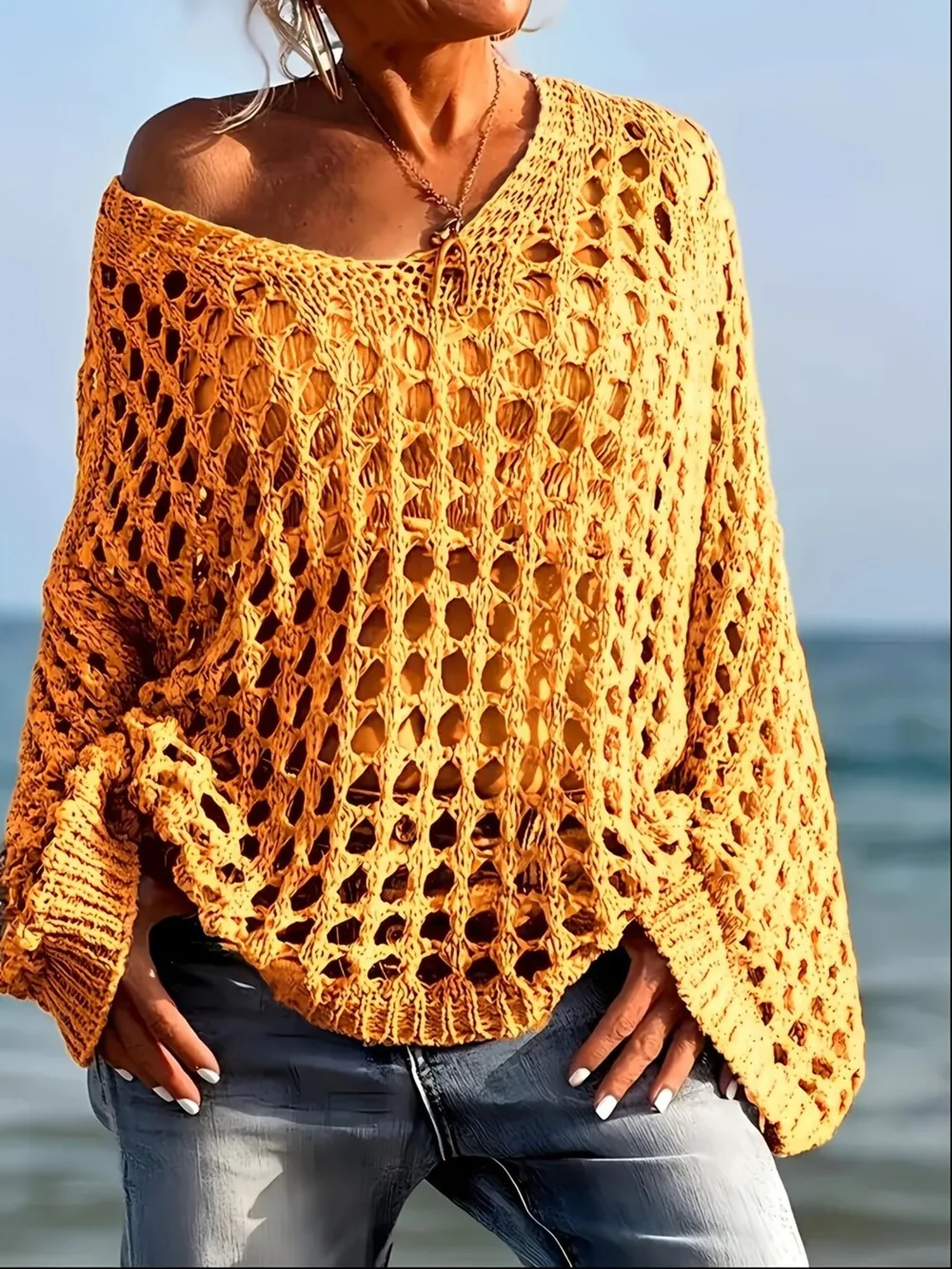 Crochet Long Sleeve Knit Cover Up, image 14