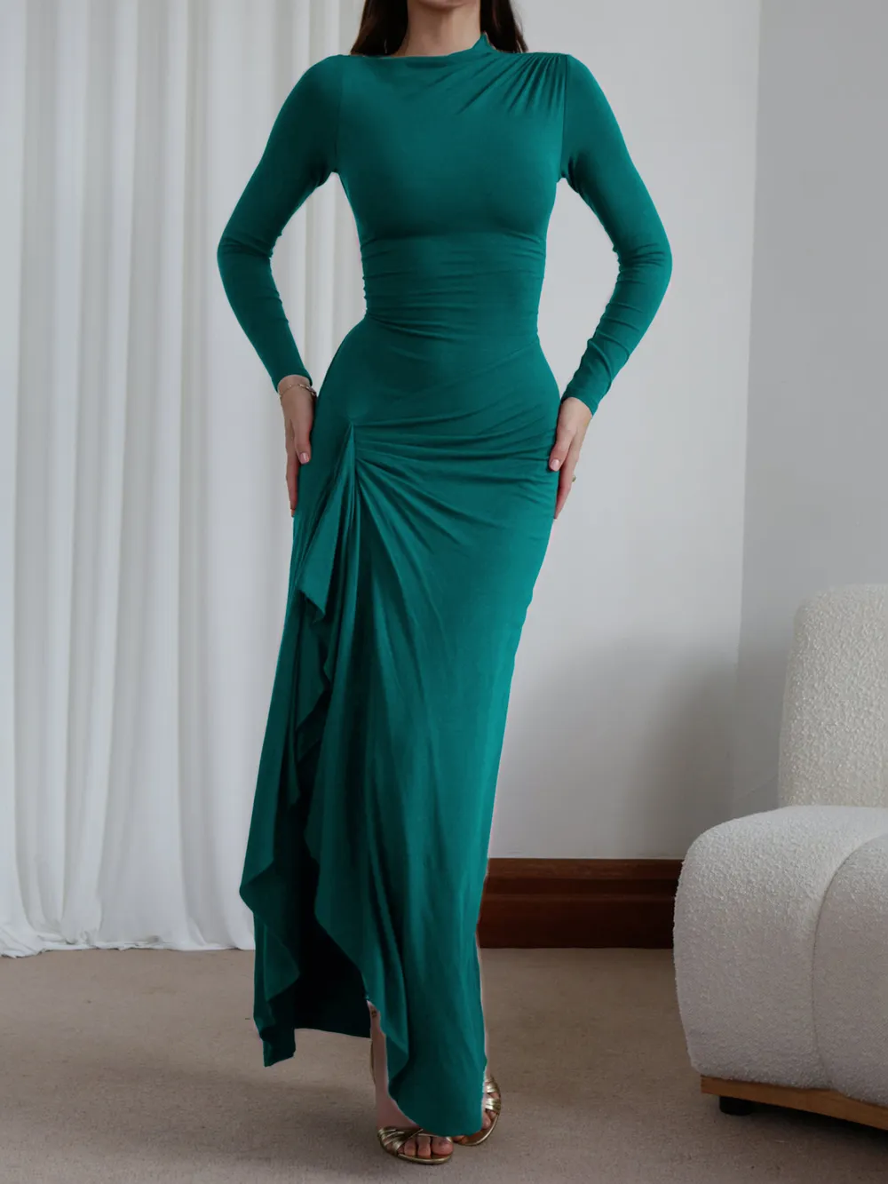 Ruched Long Sleeve Maxi Dress, image 9