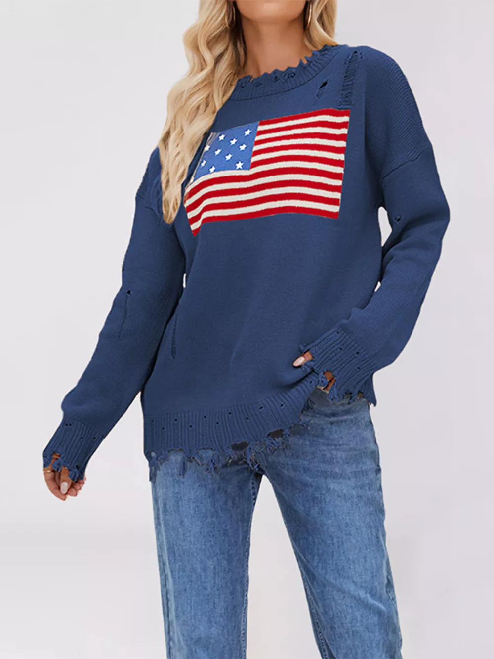 Distressed American Flag Graphic Sweater, image 3