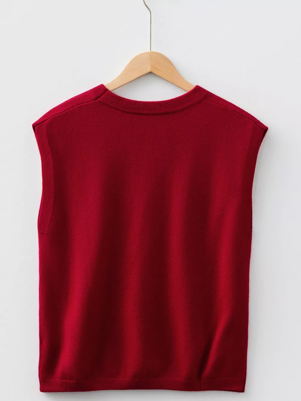 Solid Color Crew Neck Knit Cap Sleeve Sweater, image 6