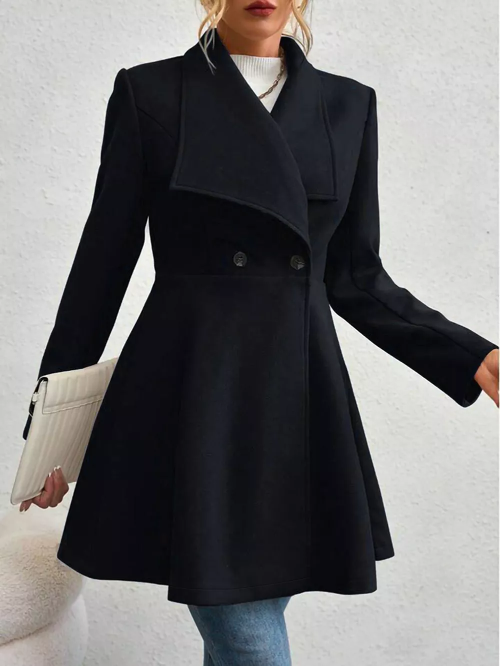 Double-Breasted Wool Blend Coat, image 8